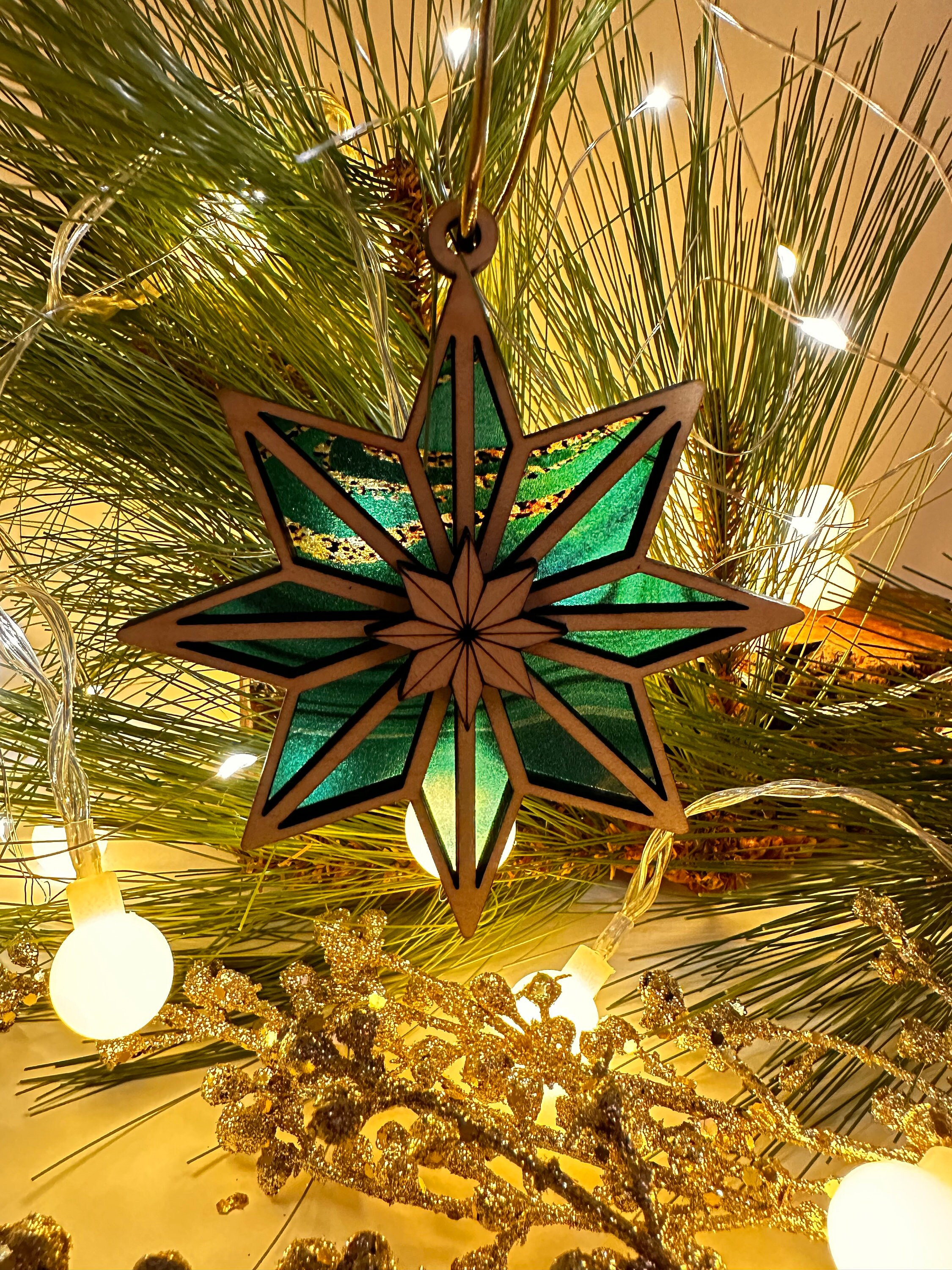 North Star Stained Glass Effect Ornament - Laser Cut Wood Ornament - Christmas Tree Decor 4 - MeasureMason North Star Stained Glass Effect Ornament - Laser Cut Wood Ornament - Christmas Tree Decor 4