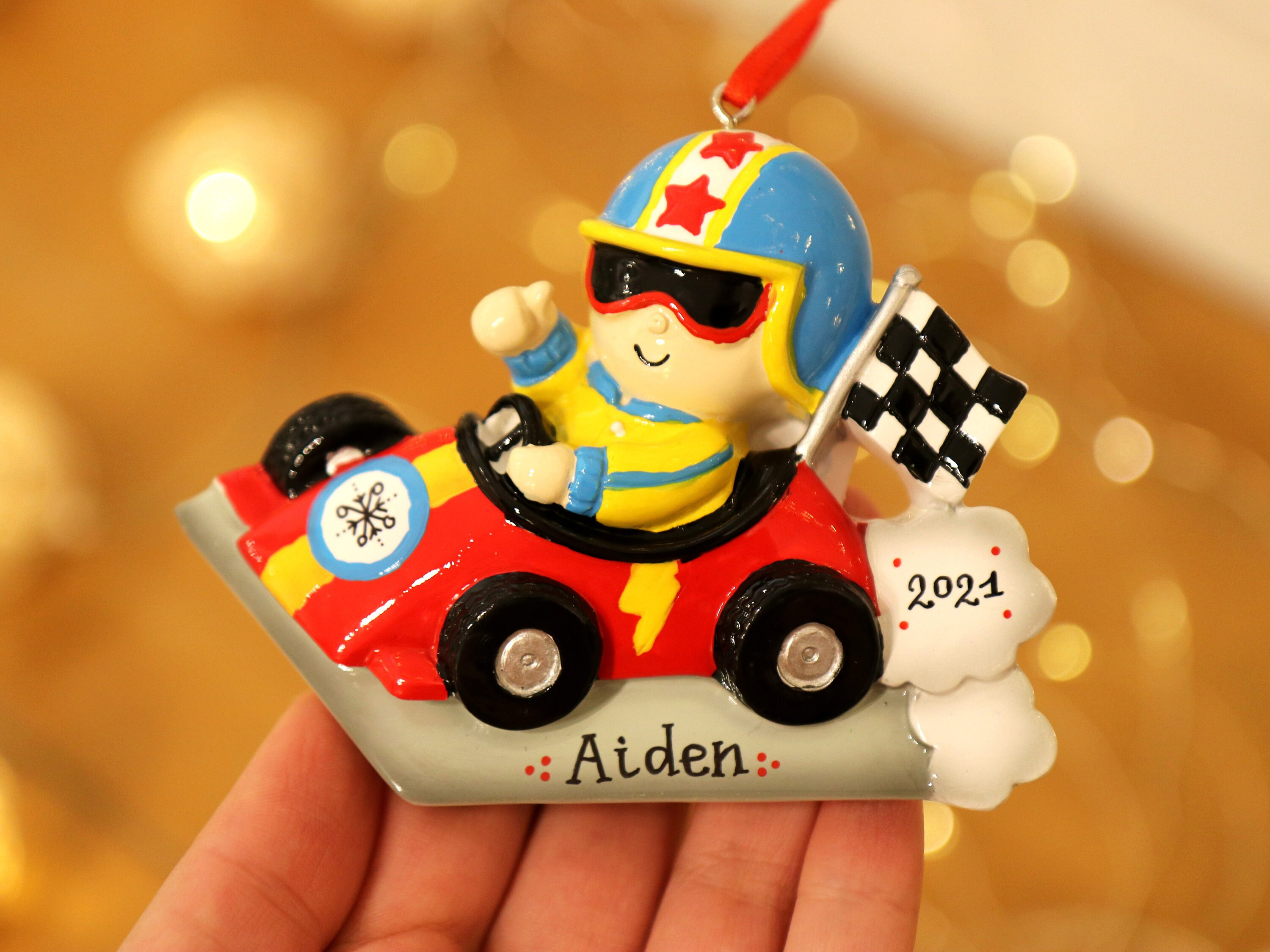 Personalized Race Car Driver Boy Christmas Ornament - Hand-Painted Resin Keepsake 2 - MeasureMason Personalized Race Car Driver Boy Christmas Ornament - Hand-Painted Resin Keepsake 2