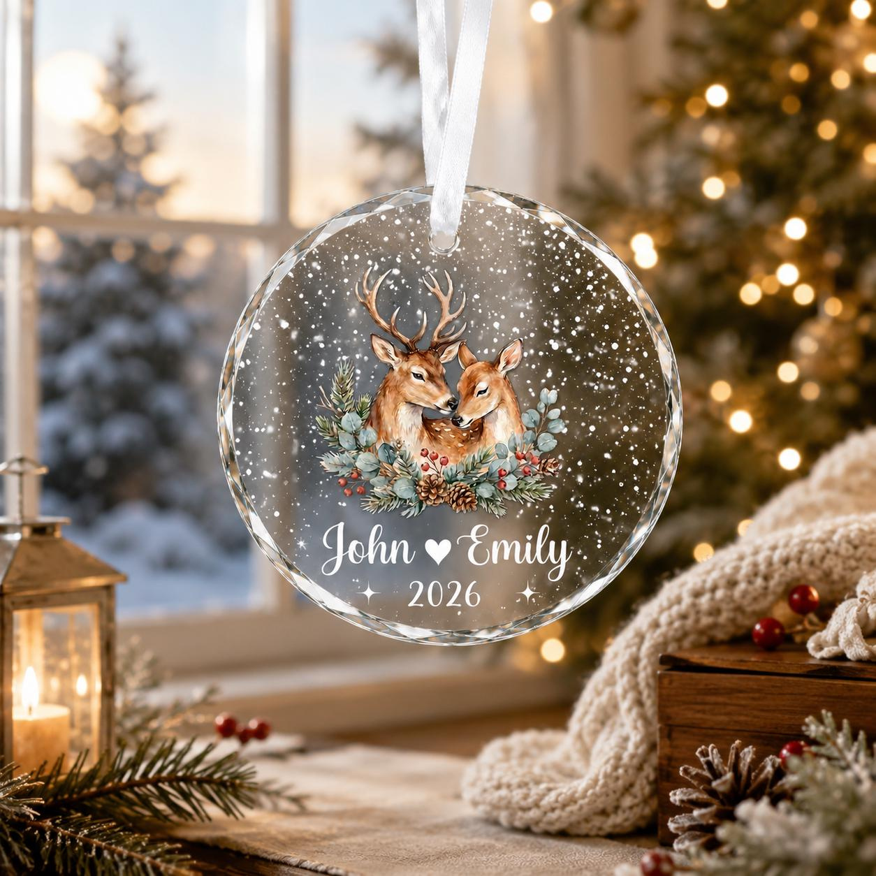Personalized Deer Christmas Ornament with Custom Couple Names & Year - Stained Glass Holiday Keepsake 4 - MeasureMason Personalized Deer Christmas Ornament with Custom Couple Names & Year - Stained Glass Holiday Keepsake 4