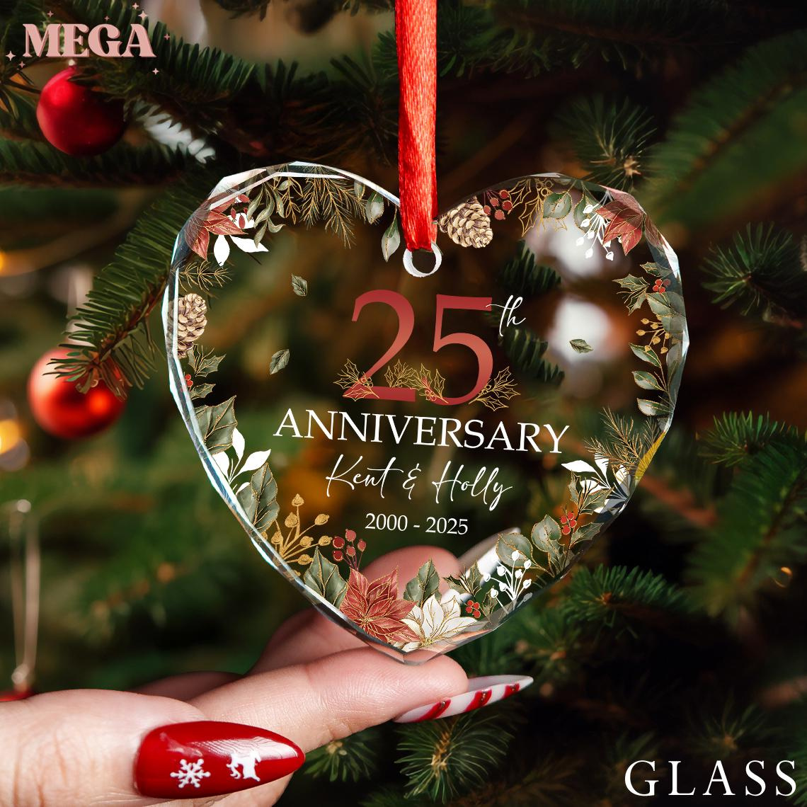 25th Wedding Anniversary Gift, Personalized Heart Glass Ornament for Parents, Custom Keepsake 2 - MeasureMason 25th Wedding Anniversary Gift, Personalized Heart Glass Ornament for Parents, Custom Keepsake 2