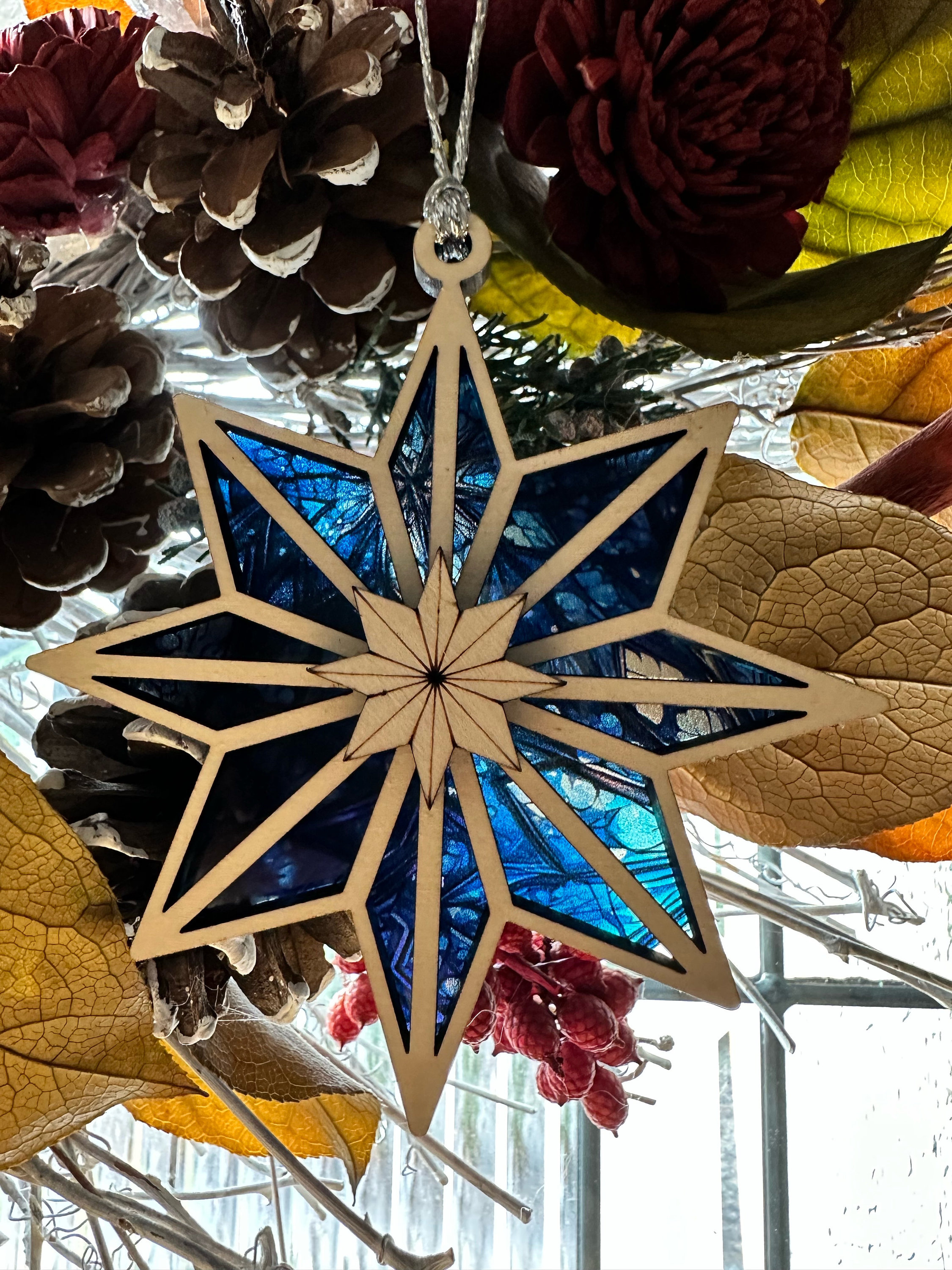 North Star Stained Glass Effect Ornament - Laser Cut Wood Ornament - Christmas Tree Decor 3 - MeasureMason North Star Stained Glass Effect Ornament - Laser Cut Wood Ornament - Christmas Tree Decor 3