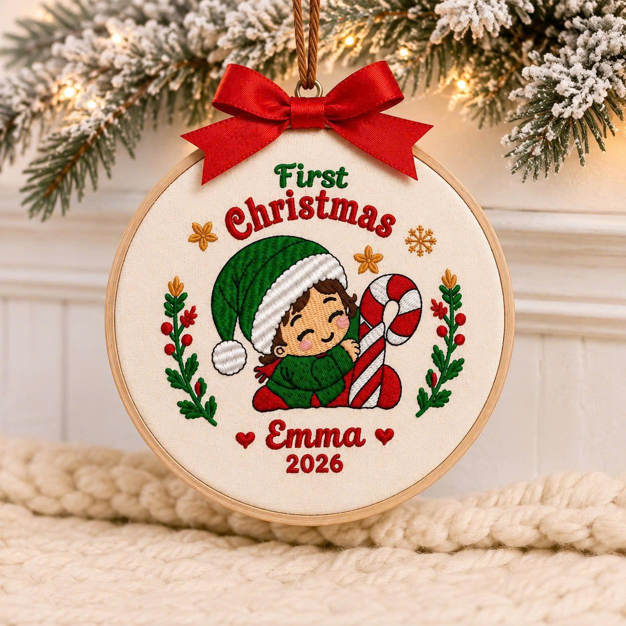 Personalized First Christmas Embroidery Hoop Ornament - Custom Name Keepsake Decor Personalized First Christmas Embroidery Hoop Ornament - Custom Name Keepsake Decor