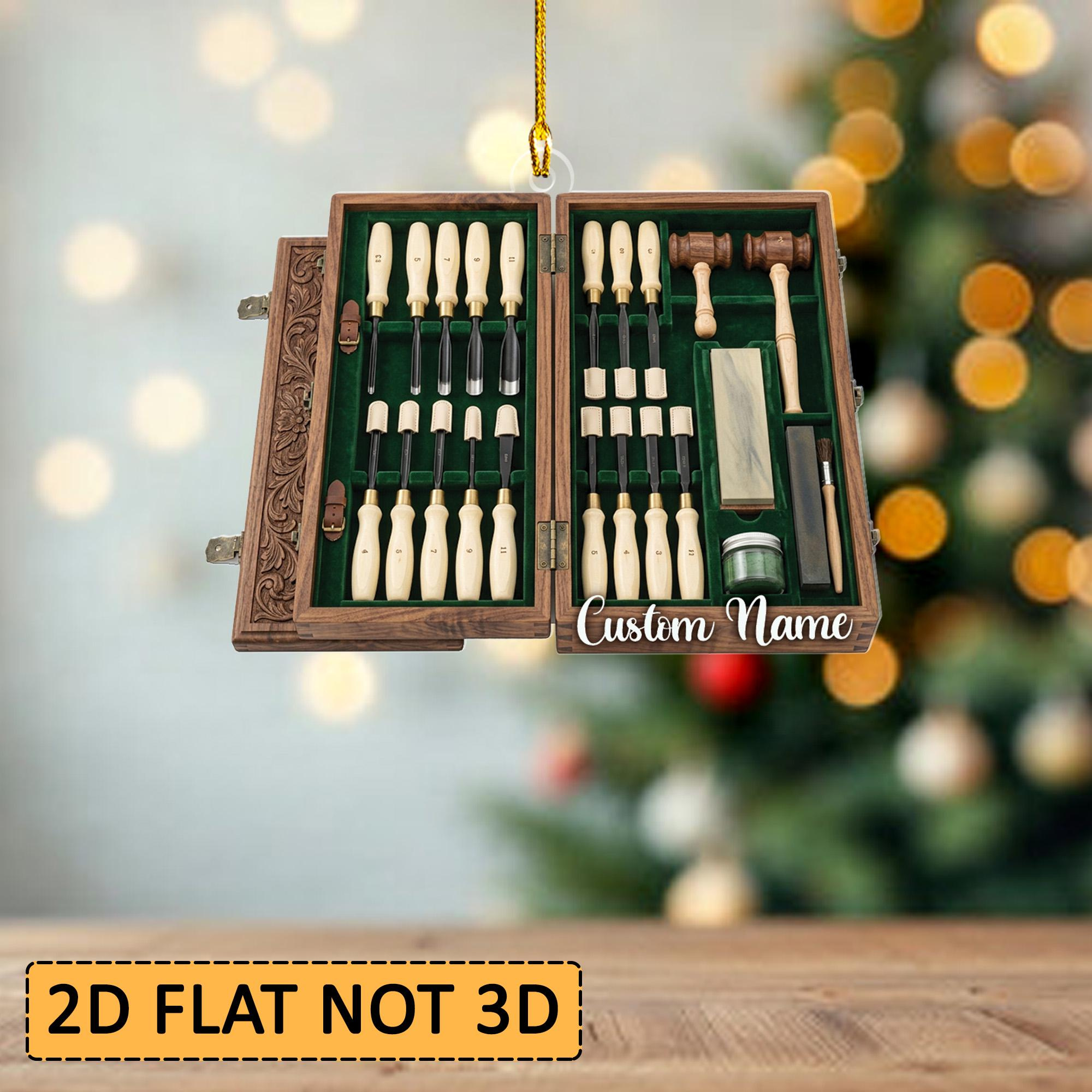 Personalized Wood Carving Chisel Set 2D Flat Ornament, Acrylic Plywood Christmas Hanging Decor ID-0813-XS0V