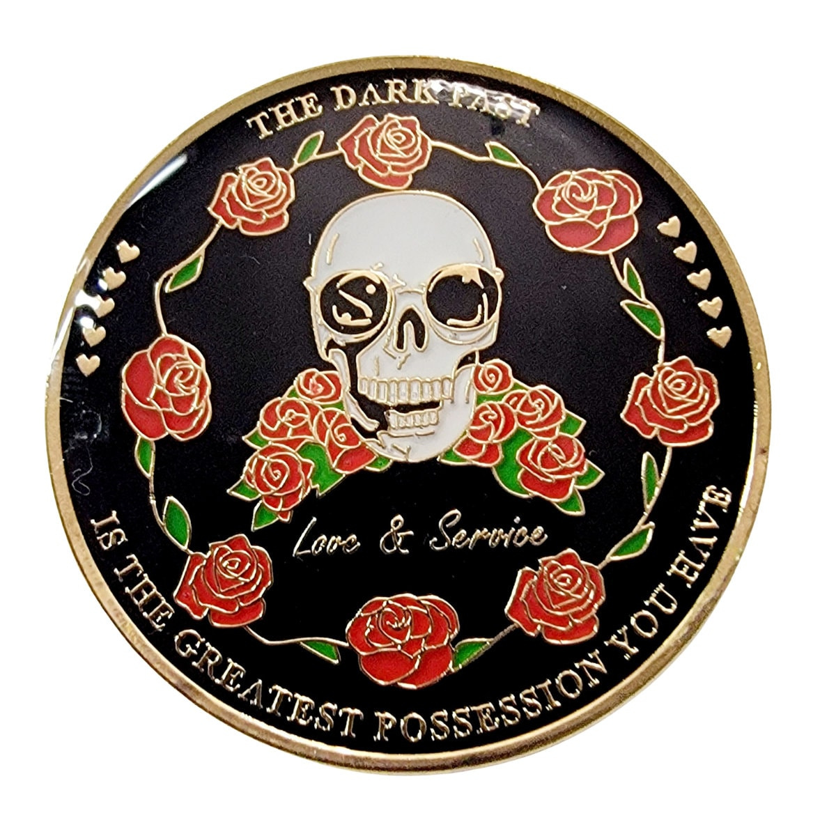 Love & Service AA Recovery Medallion - 'The Dark Past is the Greatest Possession' Big Book Quote Gold Plated