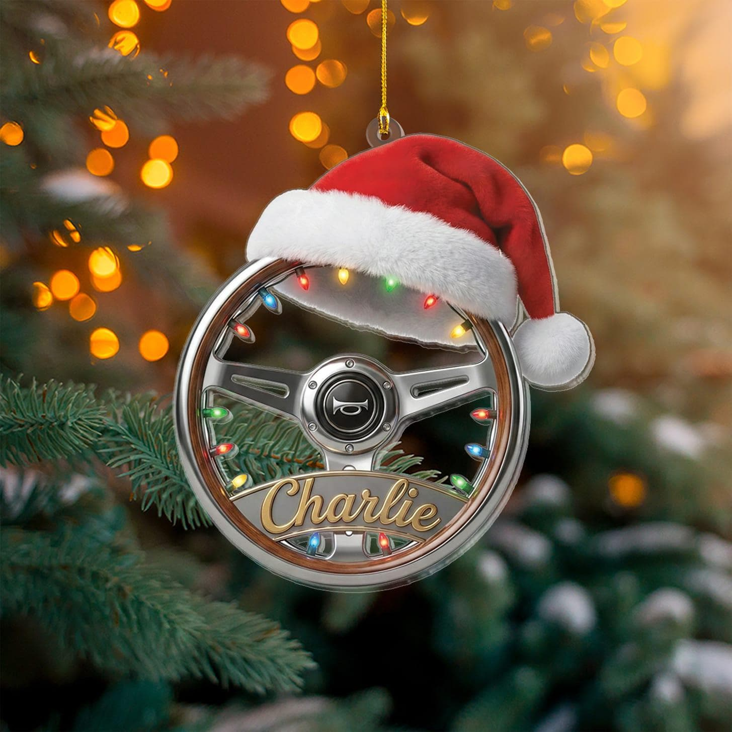 Personalized Steering Wheel Ornament - Custom Car Lover Christmas Gift, Vintage Auto Mechanic Tree Decor