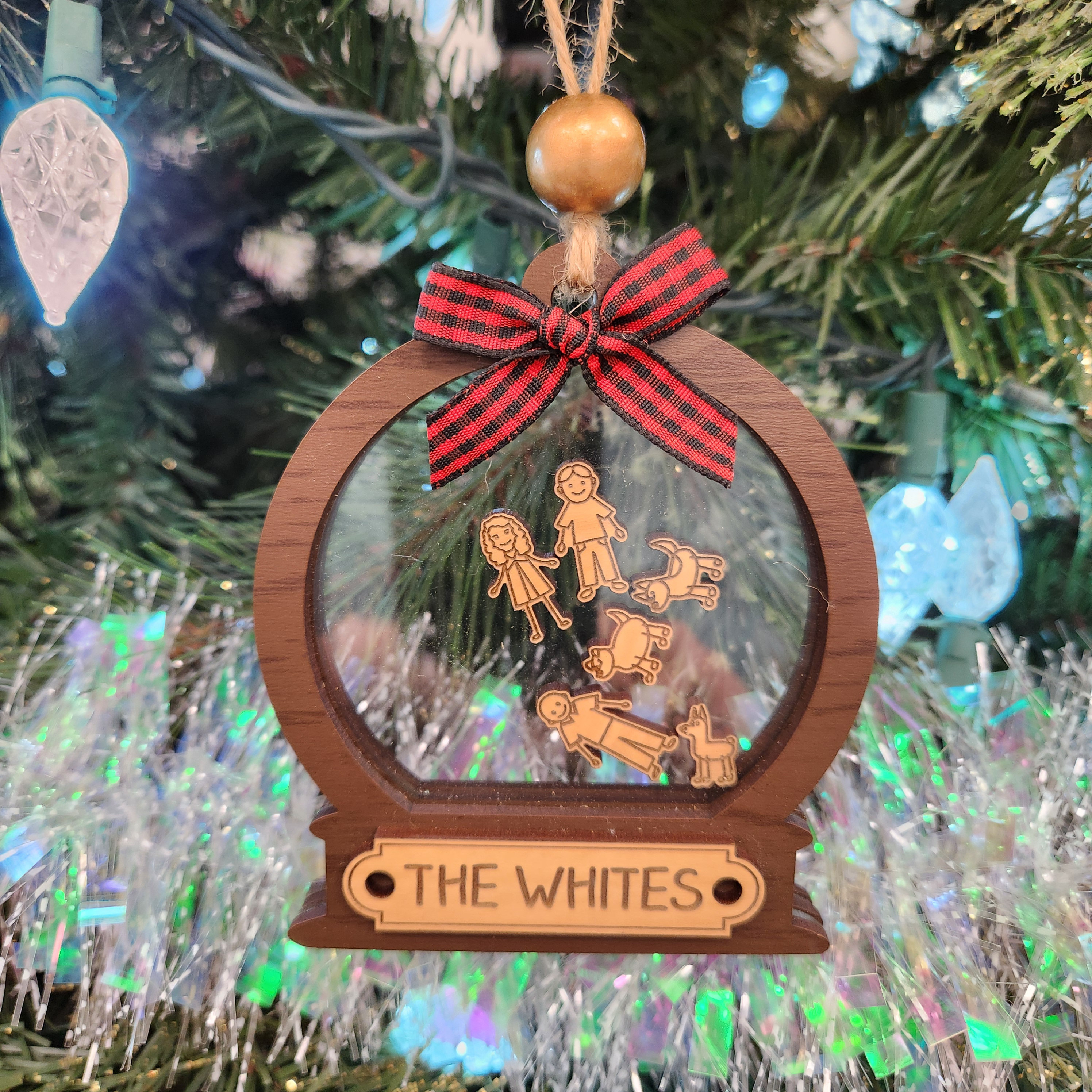 Personalized Family Christmas 2024 Wooden Snow Globe Shaker Ornament Personalized Family Christmas 2024 Wooden Snow Globe Shaker Ornament