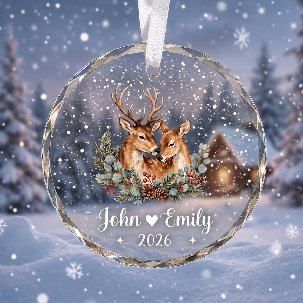 Personalized Deer Christmas Ornament with Custom Couple Names & Year - Stained Glass Holiday Keepsake 2 - MeasureMason Personalized Deer Christmas Ornament with Custom Couple Names & Year - Stained Glass Holiday Keepsake 2