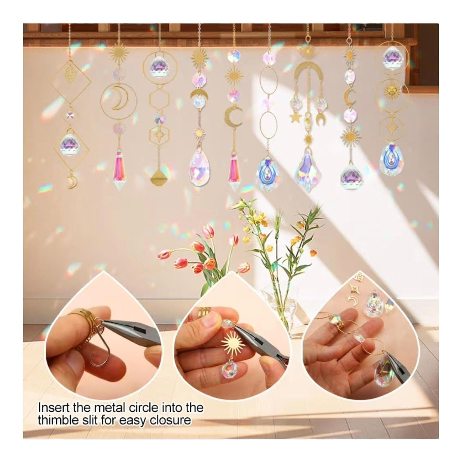 DIY Crystal Suncatcher Making Kit 200+ Pieces - Rainbow Prism Window Hanging Decor Craft Set 2 - MeasureMason DIY Crystal Suncatcher Making Kit 200+ Pieces - Rainbow Prism Window Hanging Decor Craft Set 2
