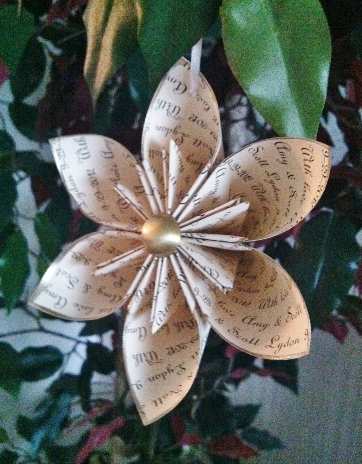 Custom Personalized Christmas Ornament with Names, Date & Handmade Paper Flower 4 - MeasureMason Custom Personalized Christmas Ornament with Names, Date & Handmade Paper Flower 4
