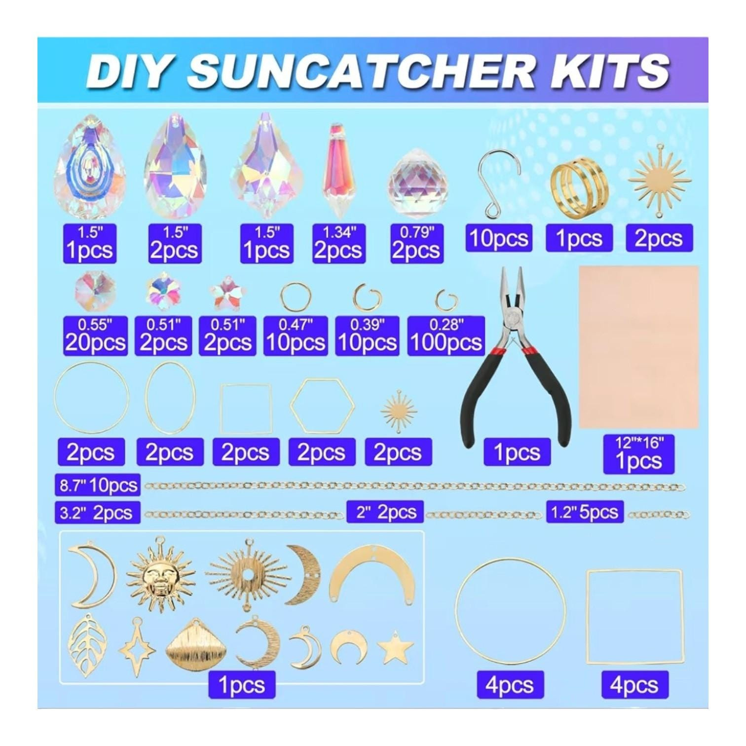 DIY Crystal Suncatcher Making Kit 200+ Pieces - Rainbow Prism Window Hanging Decor Craft Set 1 - MeasureMason DIY Crystal Suncatcher Making Kit 200+ Pieces - Rainbow Prism Window Hanging Decor Craft Set 1