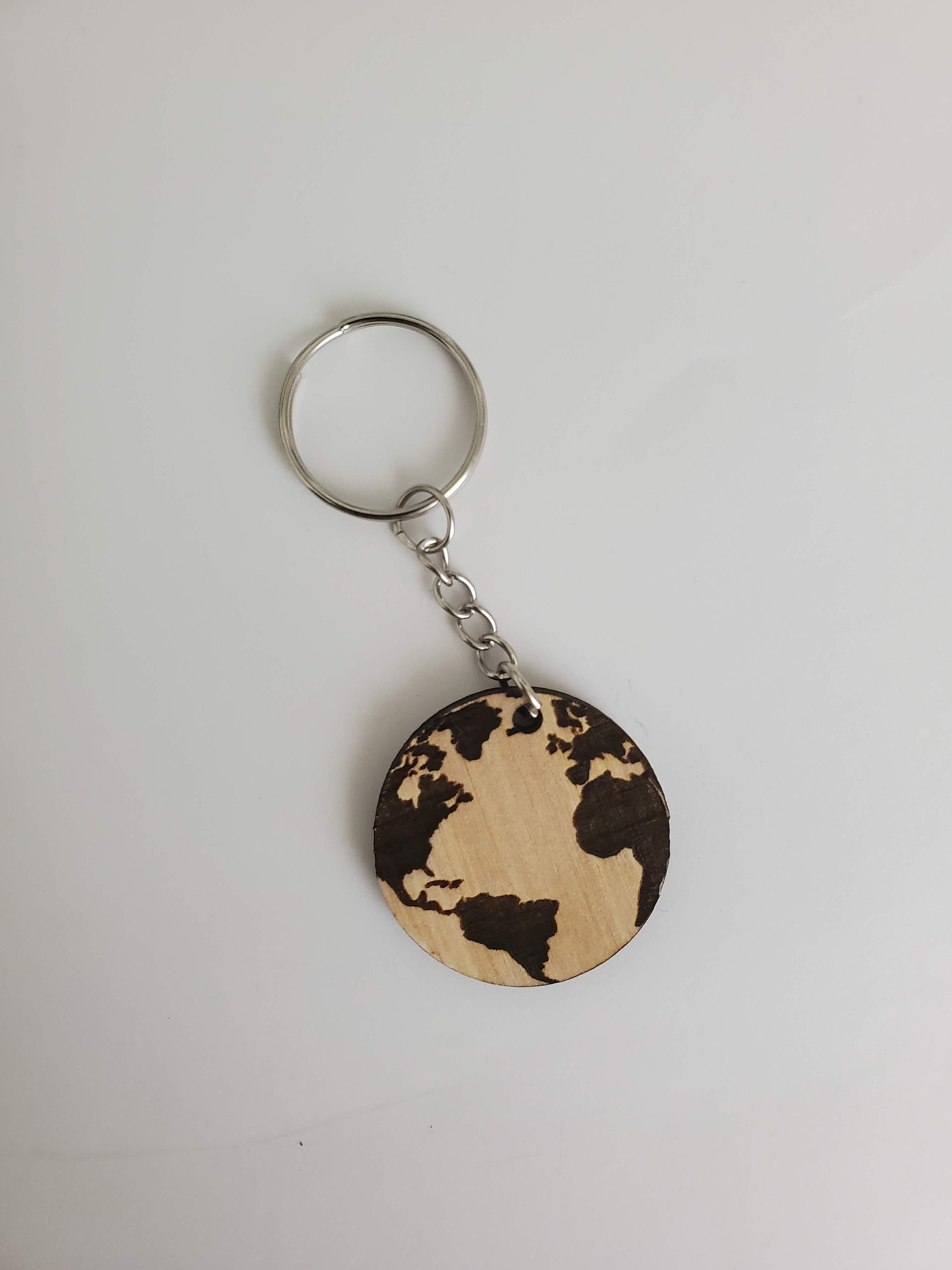 Engraved Wooden Globe Keychain - Personalized World Map Travel Charm