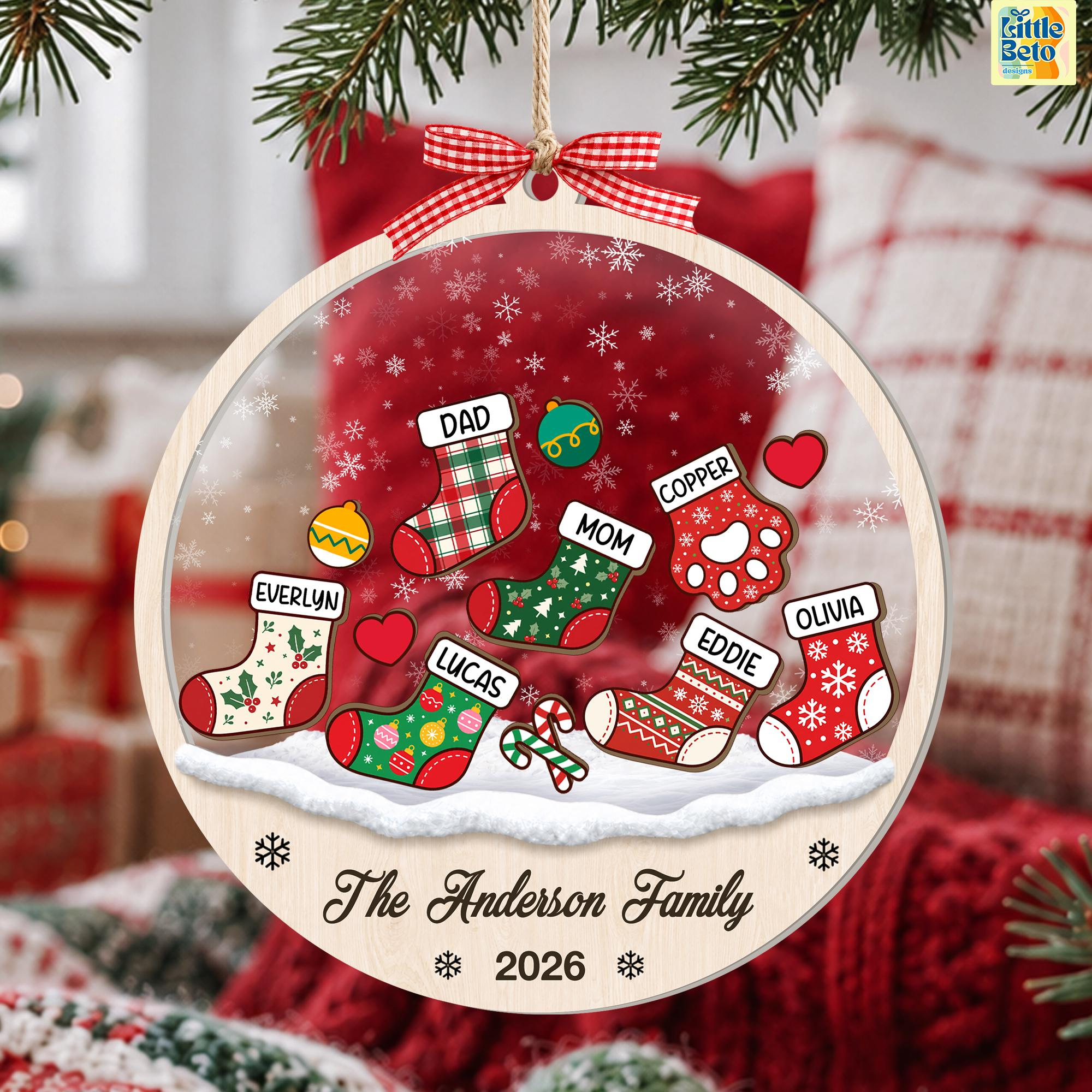 Custom 4D Shake Family Ornament with Pets, Personalized Stocking Christmas Tree Ornament, Holiday Keepsake 3 - MeasureMason Custom 4D Shake Family Ornament with Pets, Personalized Stocking Christmas Tree Ornament, Holiday Keepsake 3