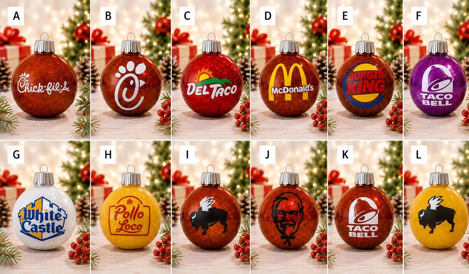 Personalized Fast Food Inspired Ornaments – Handmade Glitter Christmas Tree Decor, Custom Vinyl Holiday Ball Personalized Fast Food Inspired Ornaments – Handmade Glitter Christmas Tree Decor, Custom Vinyl Holiday Ball