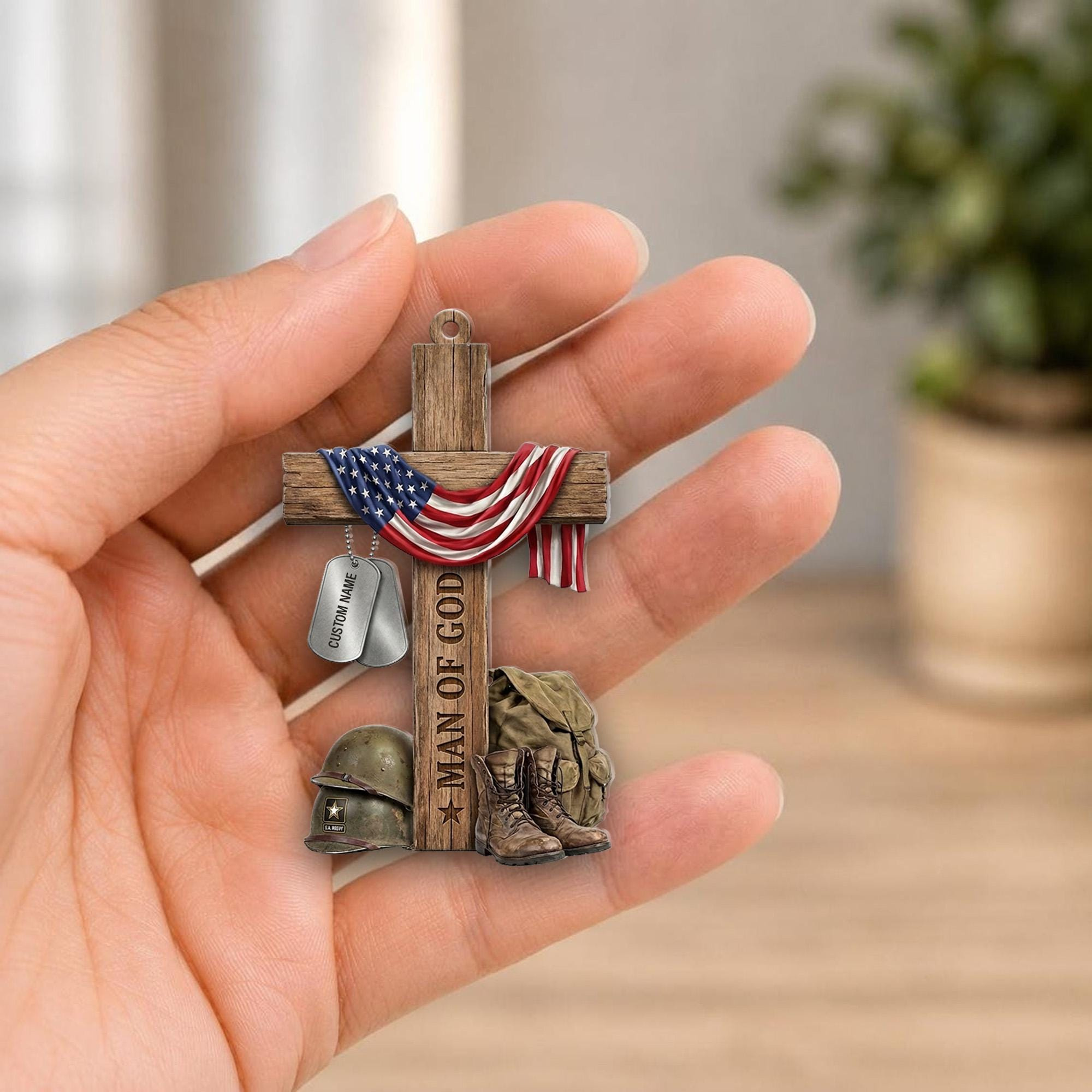 Personalized Military Cross Christmas Ornament – Faith-Based Soldier Gift & Car Rearview Mirror Charm 2 - MeasureMason Personalized Military Cross Christmas Ornament – Faith-Based Soldier Gift & Car Rearview Mirror Charm 2