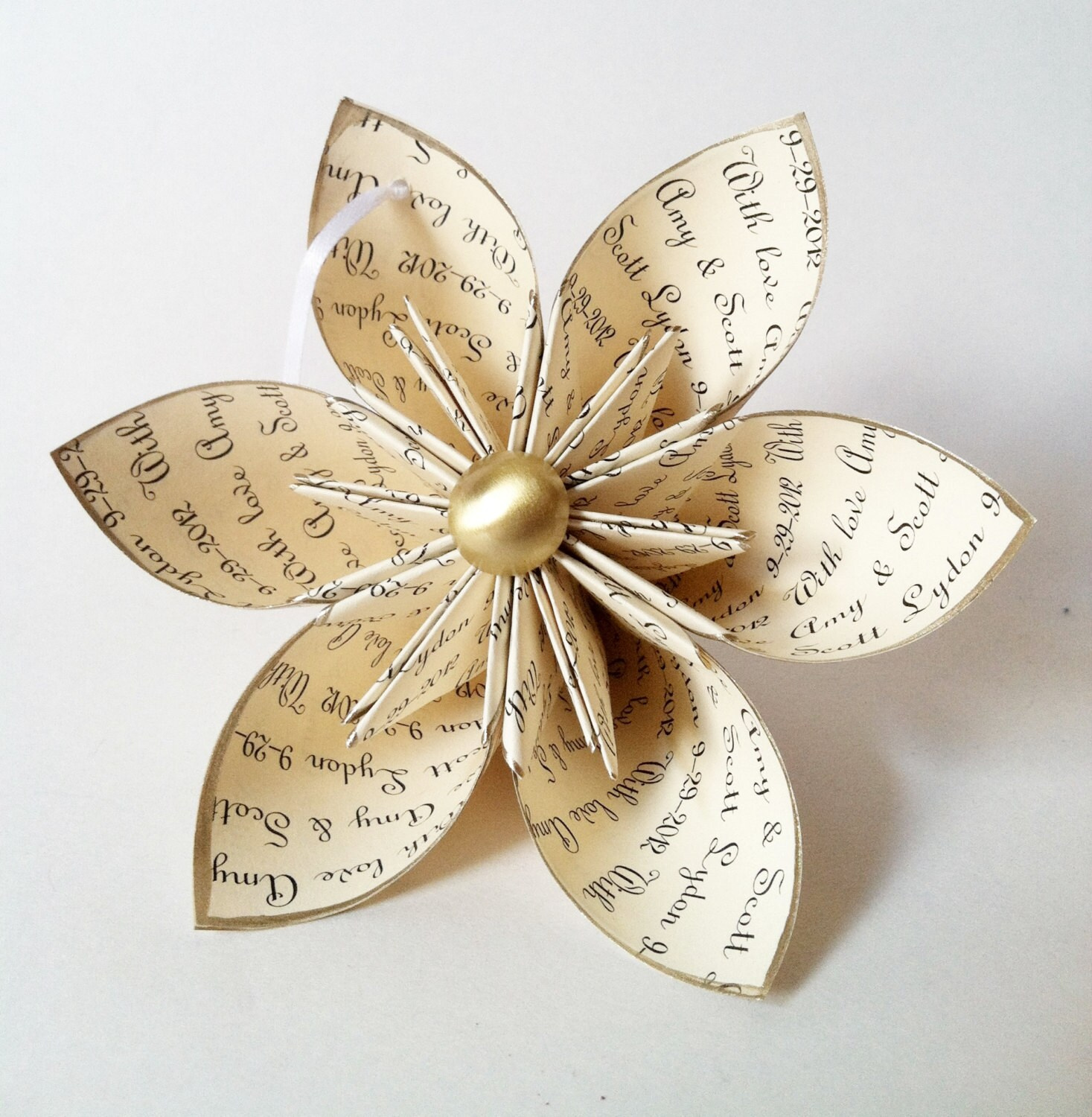 Custom Personalized Christmas Ornament with Names, Date & Handmade Paper Flower 3 - MeasureMason Custom Personalized Christmas Ornament with Names, Date & Handmade Paper Flower 3