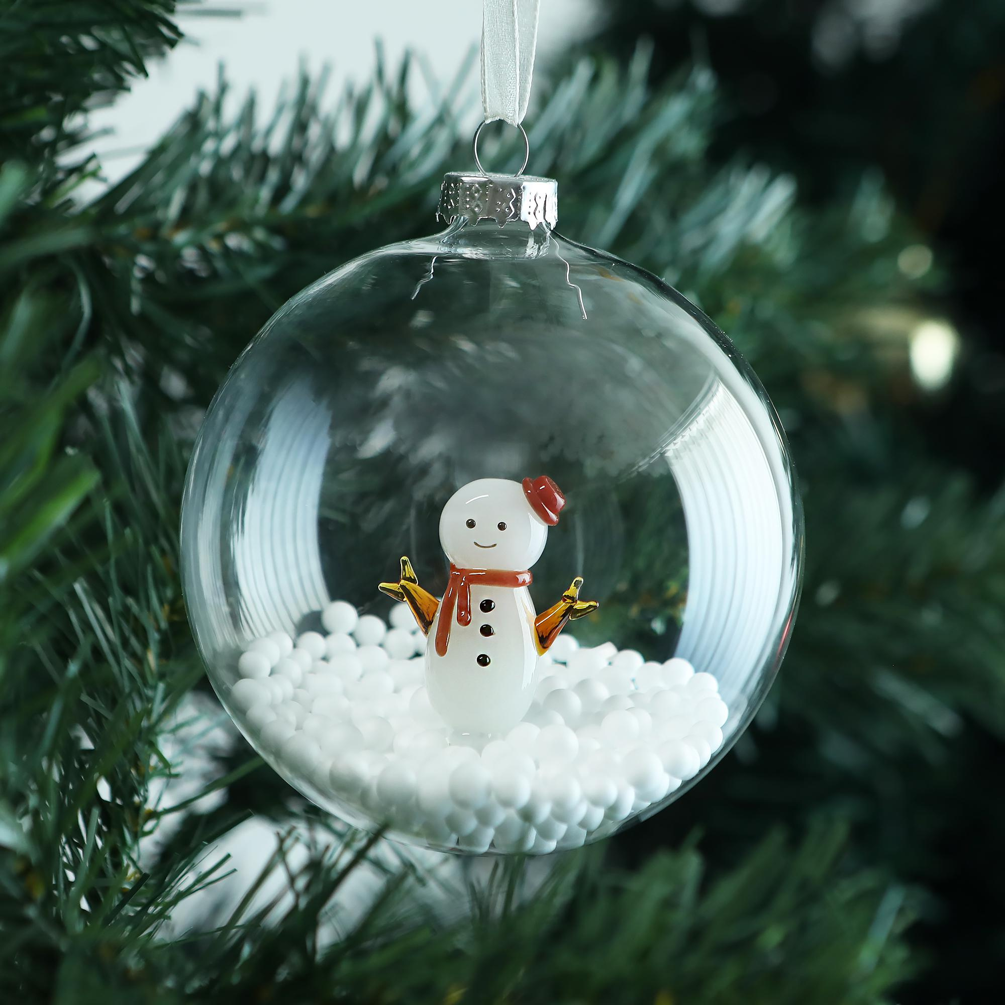 Handmade Glass Christmas Tree Ball - Hand Blown Stained Glass Snowman Ornament, Holiday Hanging Gift for Kids & Friends 1 - MeasureMason Handmade Glass Christmas Tree Ball - Hand Blown Stained Glass Snowman Ornament, Holiday Hanging Gift for Kids & Friends 1
