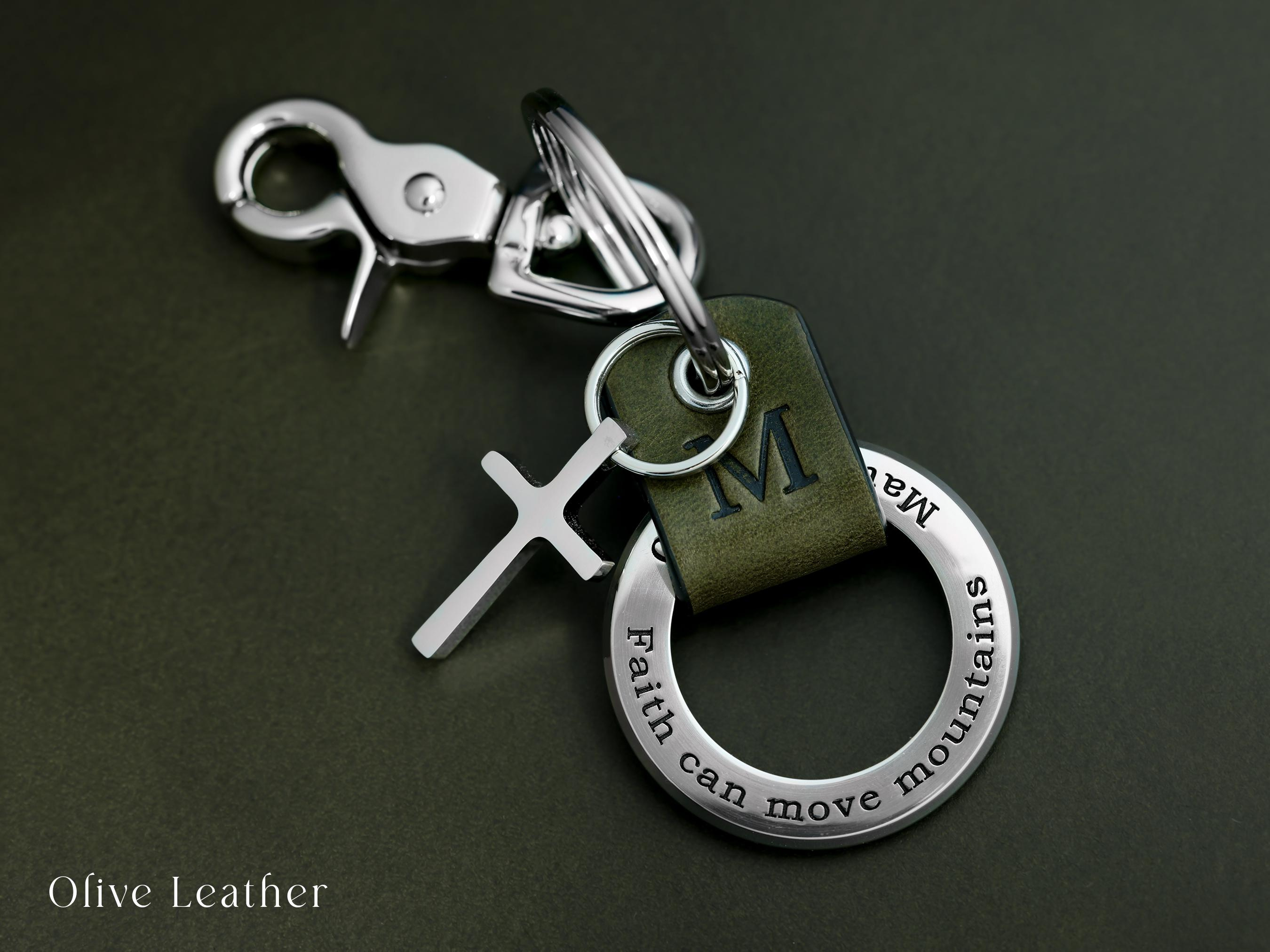 Personalized Religious Cross Keychain - Italian Leather - Handcrafted Engraved - Christian Gift for Men 2 - MeasureMason Personalized Religious Cross Keychain - Italian Leather - Handcrafted Engraved - Christian Gift for Men 2