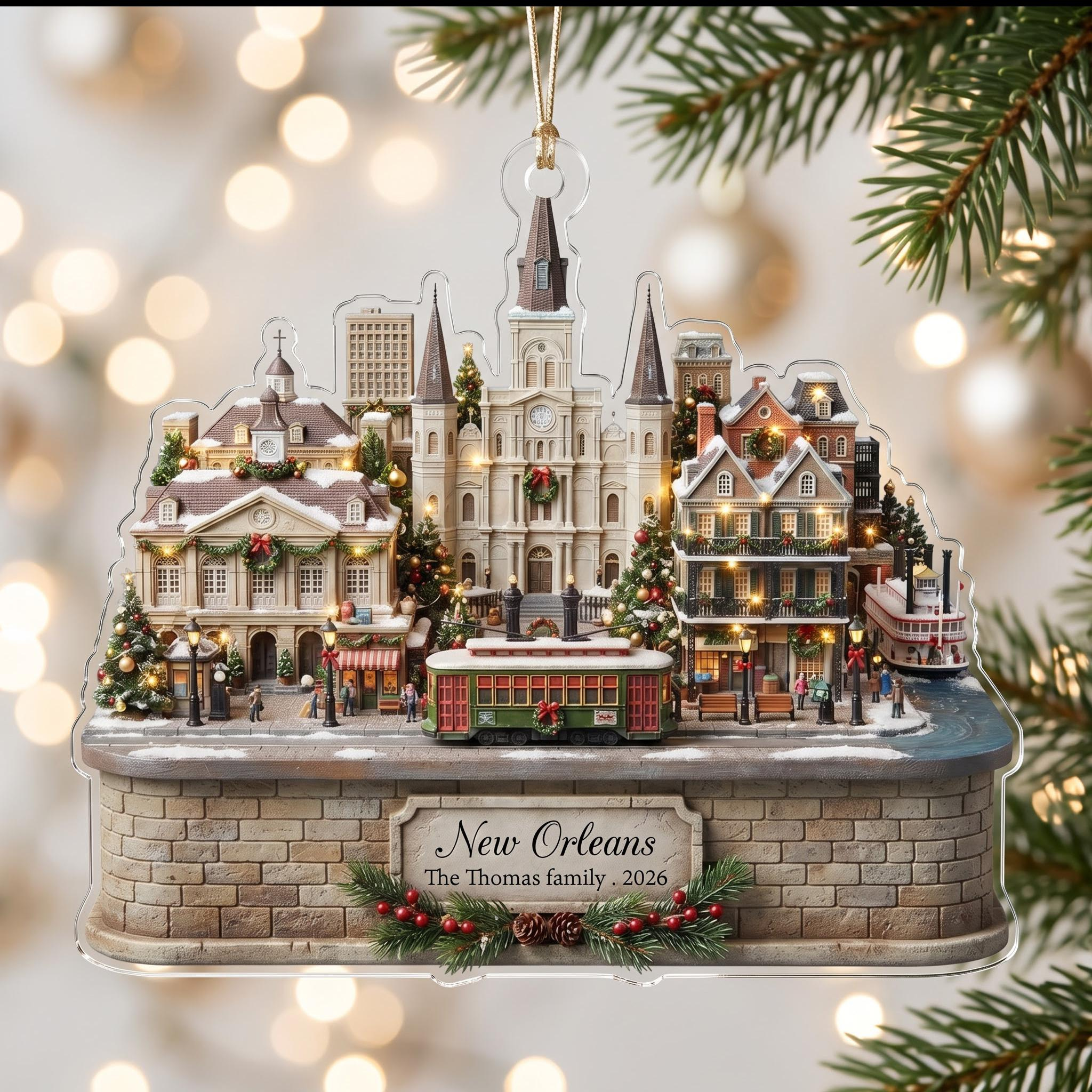Personalized New Orleans Christmas Ornament - Custom Family Name 2026 Louisiana Travel Keepsake Acrylic