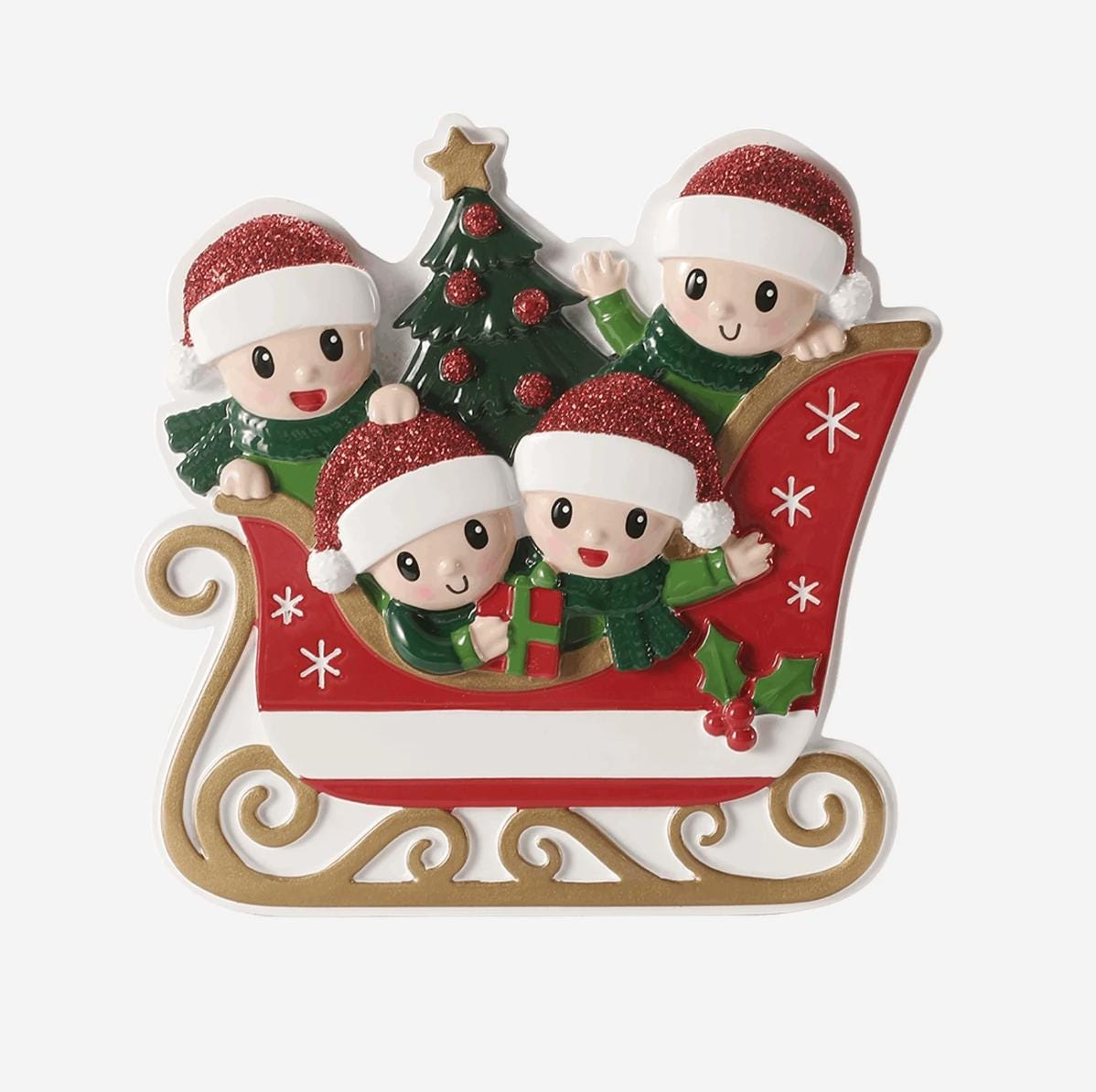 4 - SLEIGH RIDE FAMILY - Hand Personalized Ceramic Christmas Ornament • Family of 4 Gift • Handwritten Tree Ornament 1