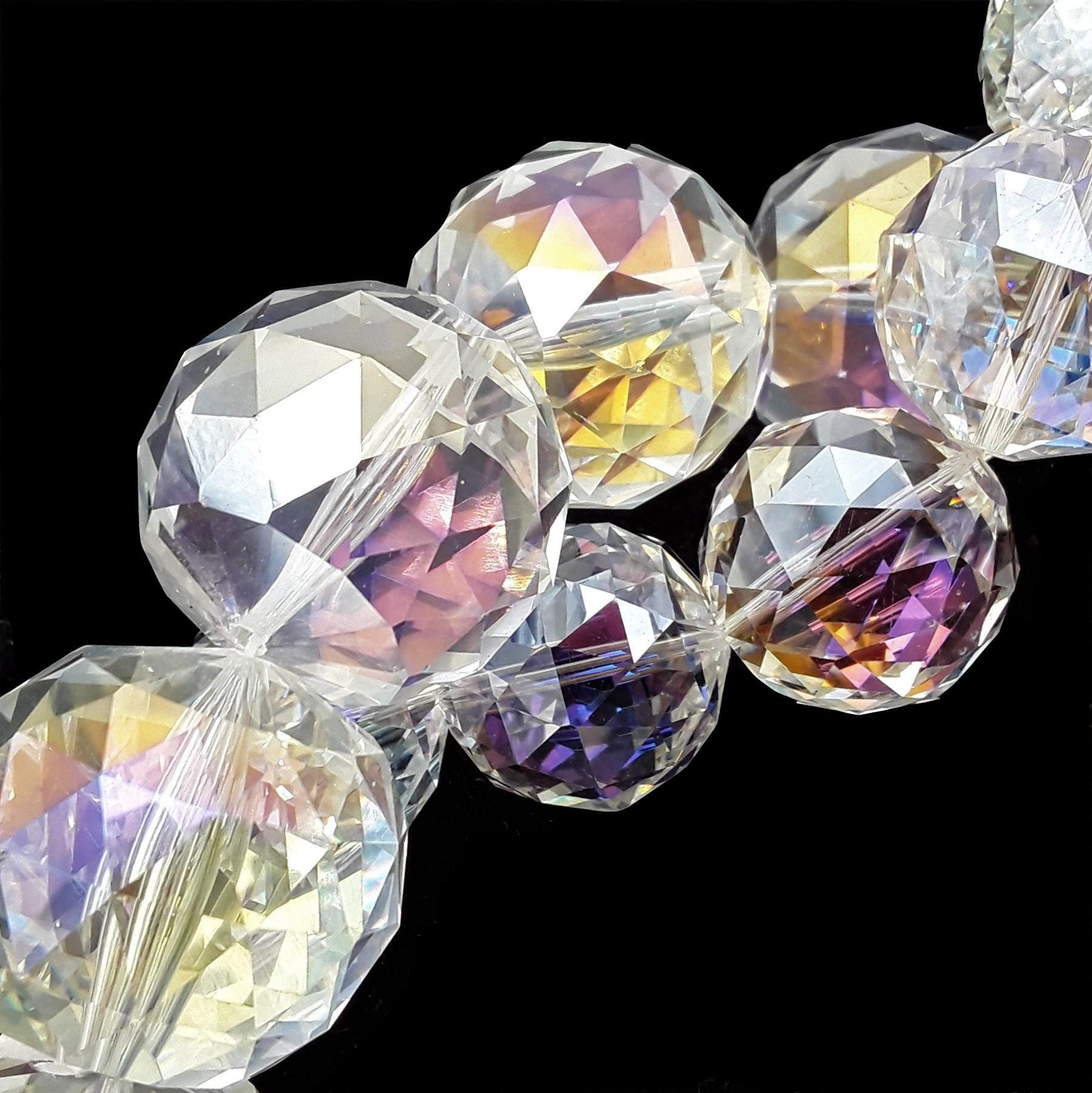 Faceted AB-Coated Crystal Glass Beads 24mm 30mm 8-Inch Strand 2mm Hole for Chandeliers & Sun Catchers 2 - MeasureMason Faceted AB-Coated Crystal Glass Beads 24mm 30mm 8-Inch Strand 2mm Hole for Chandeliers & Sun Catchers 2