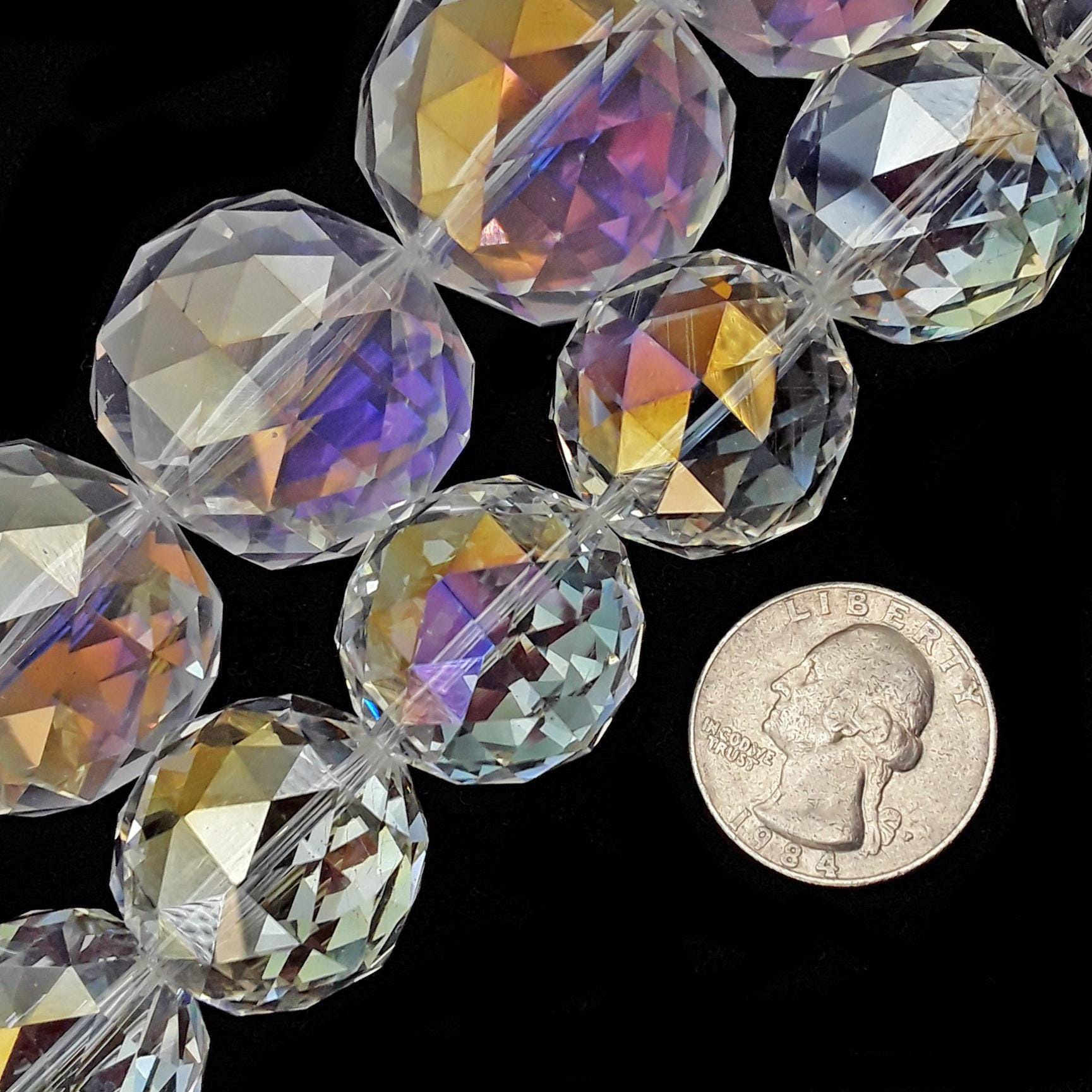 Faceted AB-Coated Crystal Glass Beads 24mm 30mm 8-Inch Strand 2mm Hole for Chandeliers & Sun Catchers 1 - MeasureMason Faceted AB-Coated Crystal Glass Beads 24mm 30mm 8-Inch Strand 2mm Hole for Chandeliers & Sun Catchers 1