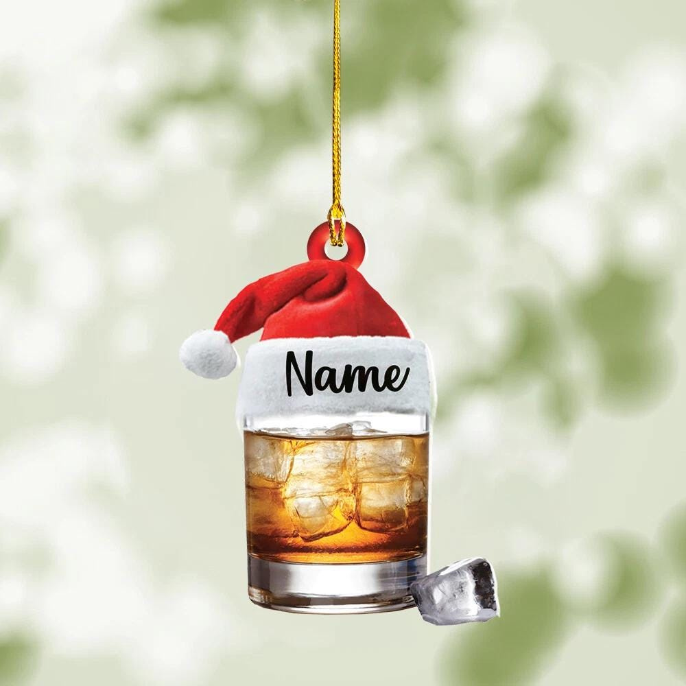 Personalized Bourbon Ornament, Custom Name Whiskey Christmas Car Mirror Ornament, Liquor Gift for Men Holiday Keepsake Personalized Bourbon Ornament, Custom Name Whiskey Christmas Car Mirror Ornament, Liquor Gift for Men Holiday Keepsake
