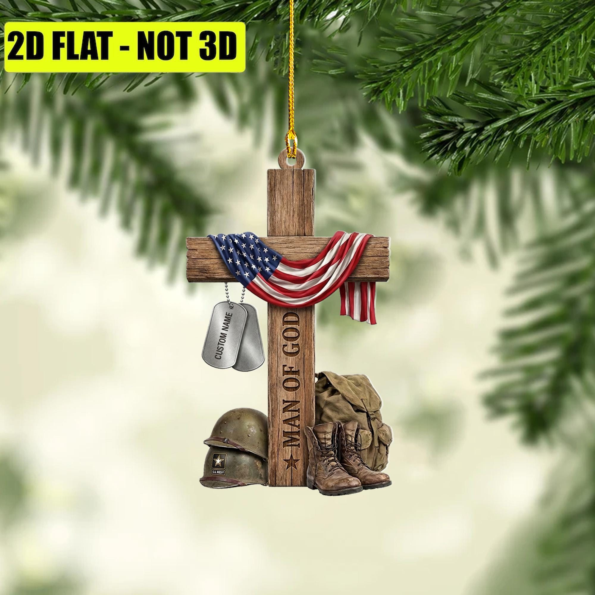 Personalized Military Cross Christmas Ornament – Faith-Based Soldier Gift & Car Rearview Mirror Charm