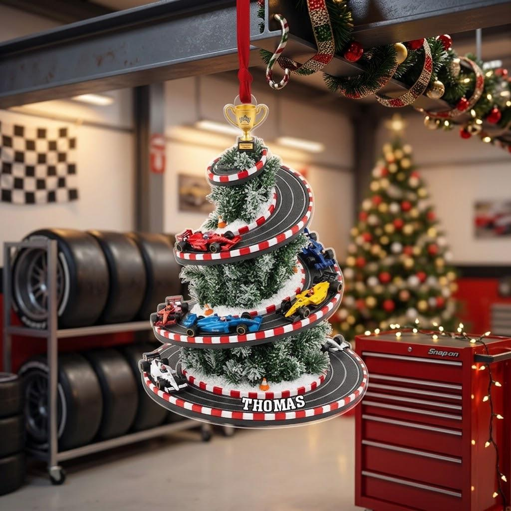 Personalized Racing Christmas Tree Ornament – Custom Acrylic Formula Car Holiday Decoration Personalized Racing Christmas Tree Ornament – Custom Acrylic Formula Car Holiday Decoration