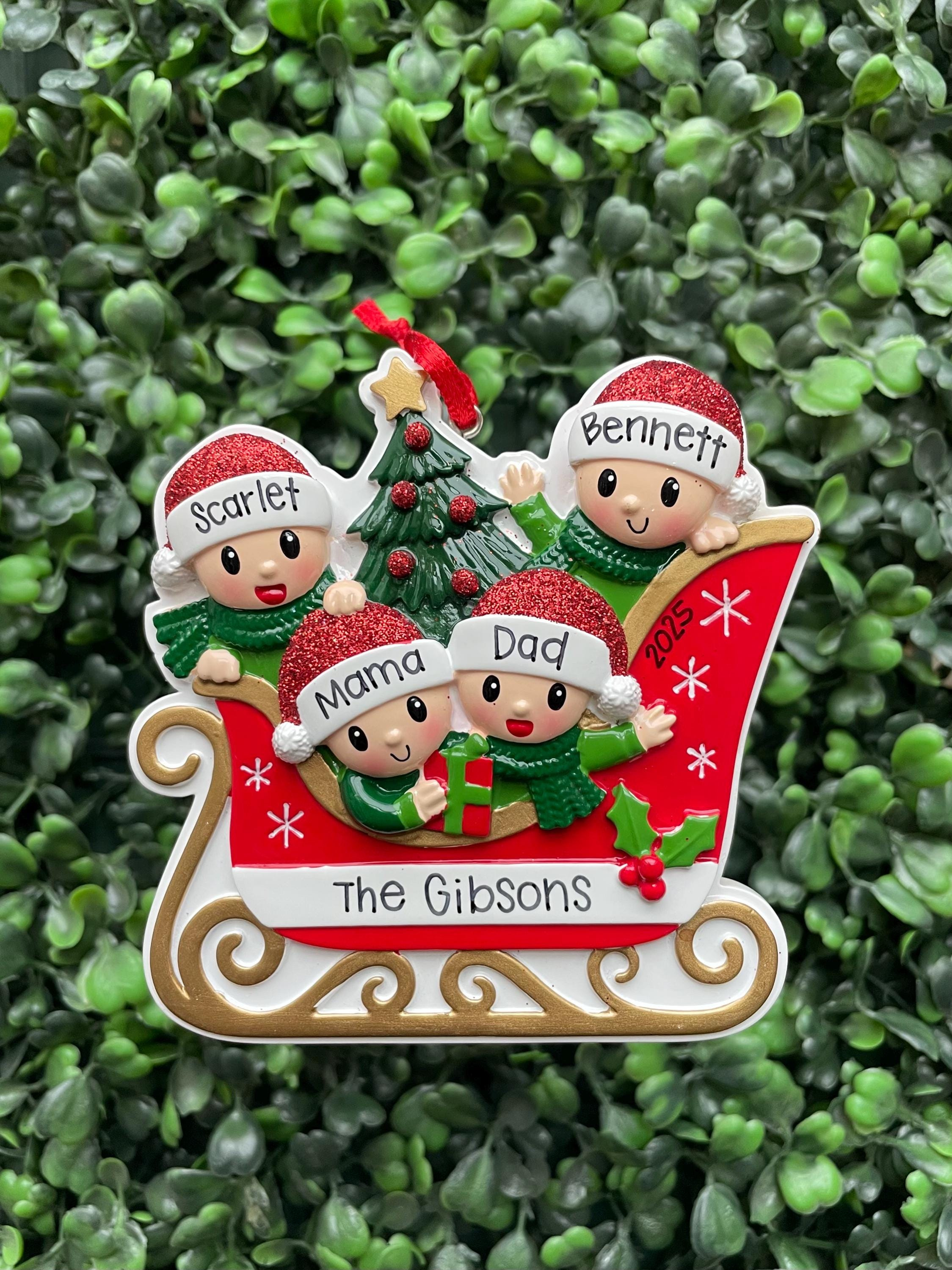 4 - SLEIGH RIDE FAMILY - Hand Personalized Ceramic Christmas Ornament • Family of 4 Gift • Handwritten Tree Ornament 4 - SLEIGH RIDE FAMILY - Hand Personalized Ceramic Christmas Ornament • Family of 4 Gift • Handwritten Tree Ornament