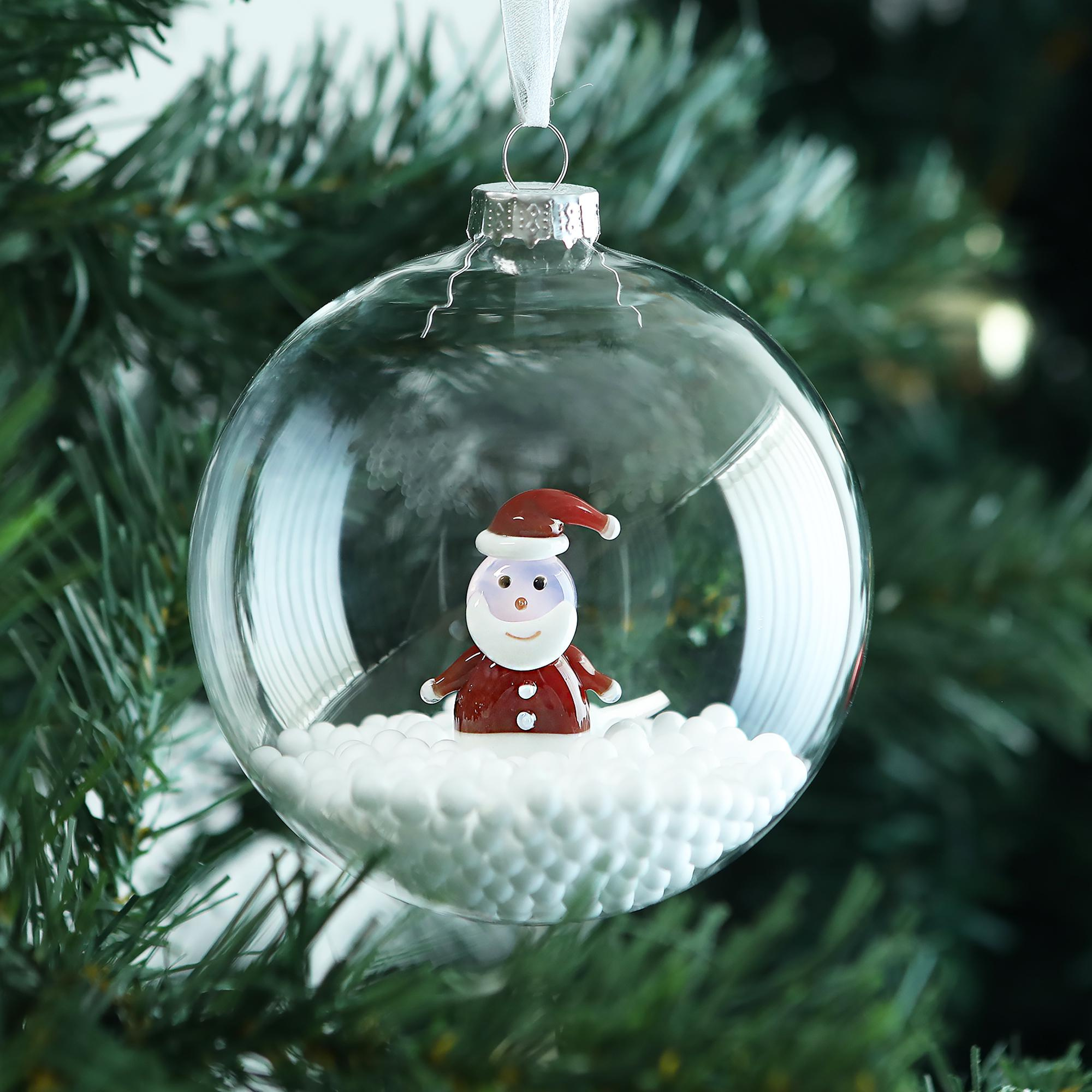 Handmade Glass Christmas Tree Ball - Hand Blown Stained Glass Snowman Ornament, Holiday Hanging Gift for Kids & Friends 3 - MeasureMason Handmade Glass Christmas Tree Ball - Hand Blown Stained Glass Snowman Ornament, Holiday Hanging Gift for Kids & Friends 3