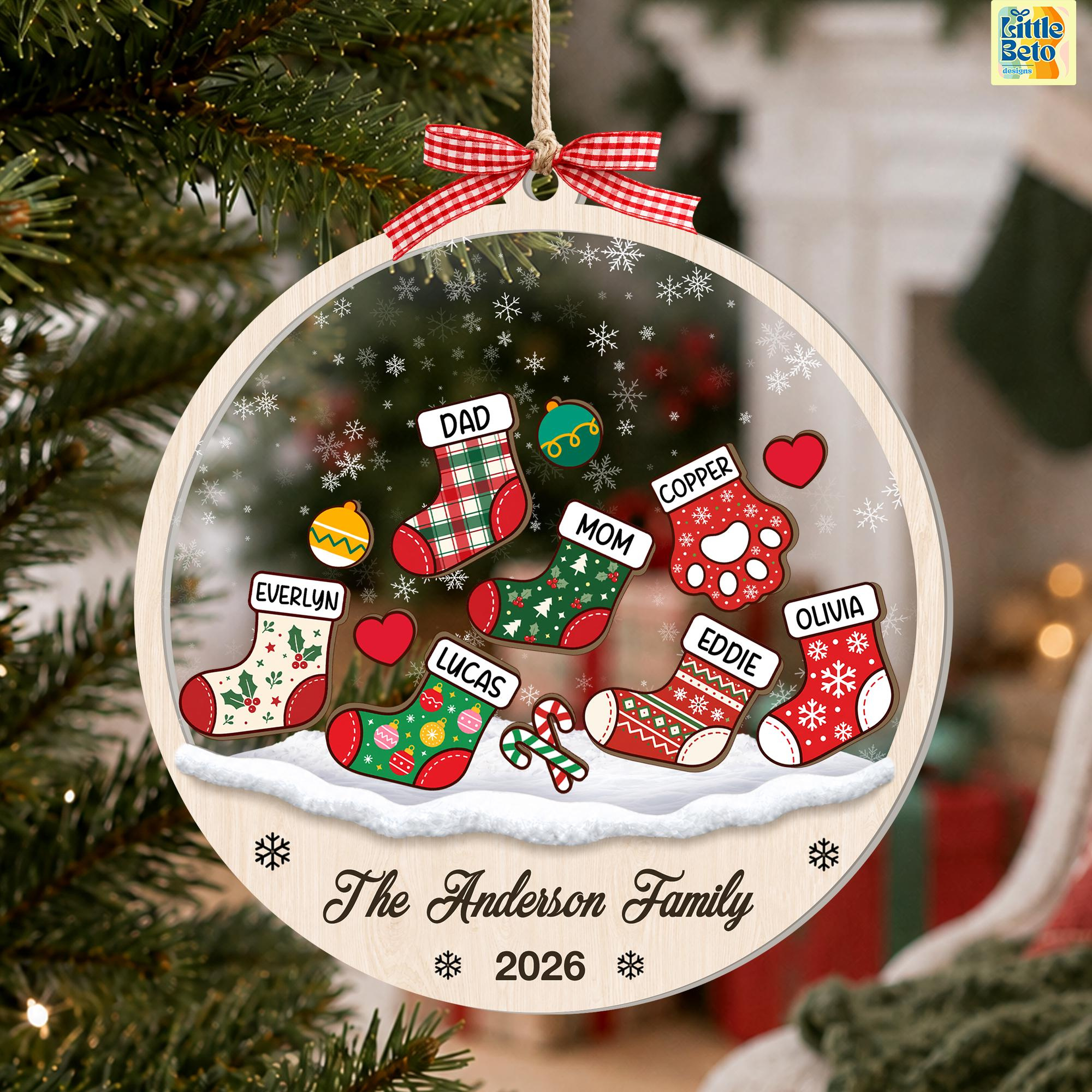 Custom 4D Shake Family Ornament with Pets, Personalized Stocking Christmas Tree Ornament, Holiday Keepsake 2 - MeasureMason Custom 4D Shake Family Ornament with Pets, Personalized Stocking Christmas Tree Ornament, Holiday Keepsake 2