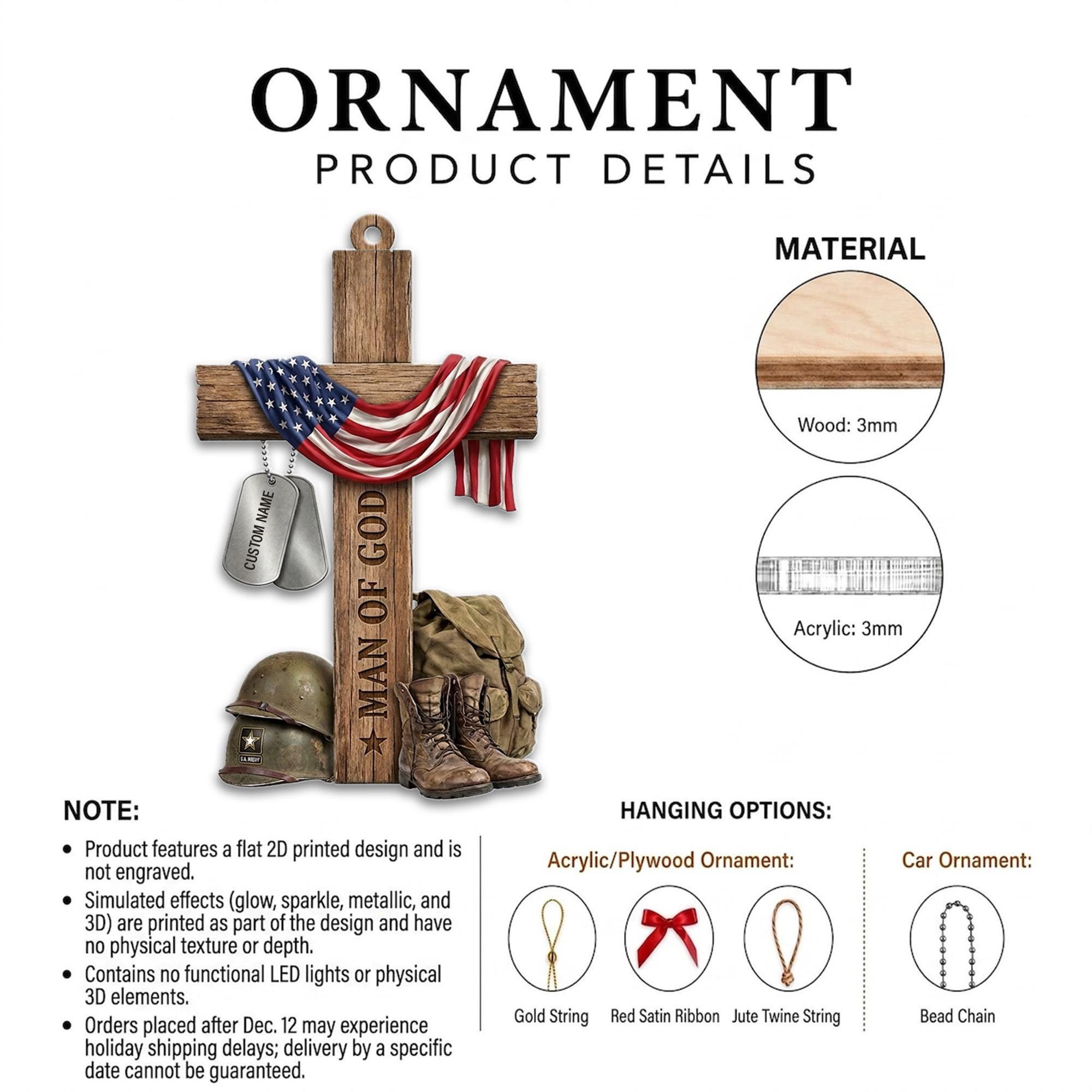 Personalized Military Cross Christmas Ornament – Faith-Based Soldier Gift & Car Rearview Mirror Charm 4 - MeasureMason Personalized Military Cross Christmas Ornament – Faith-Based Soldier Gift & Car Rearview Mirror Charm 4