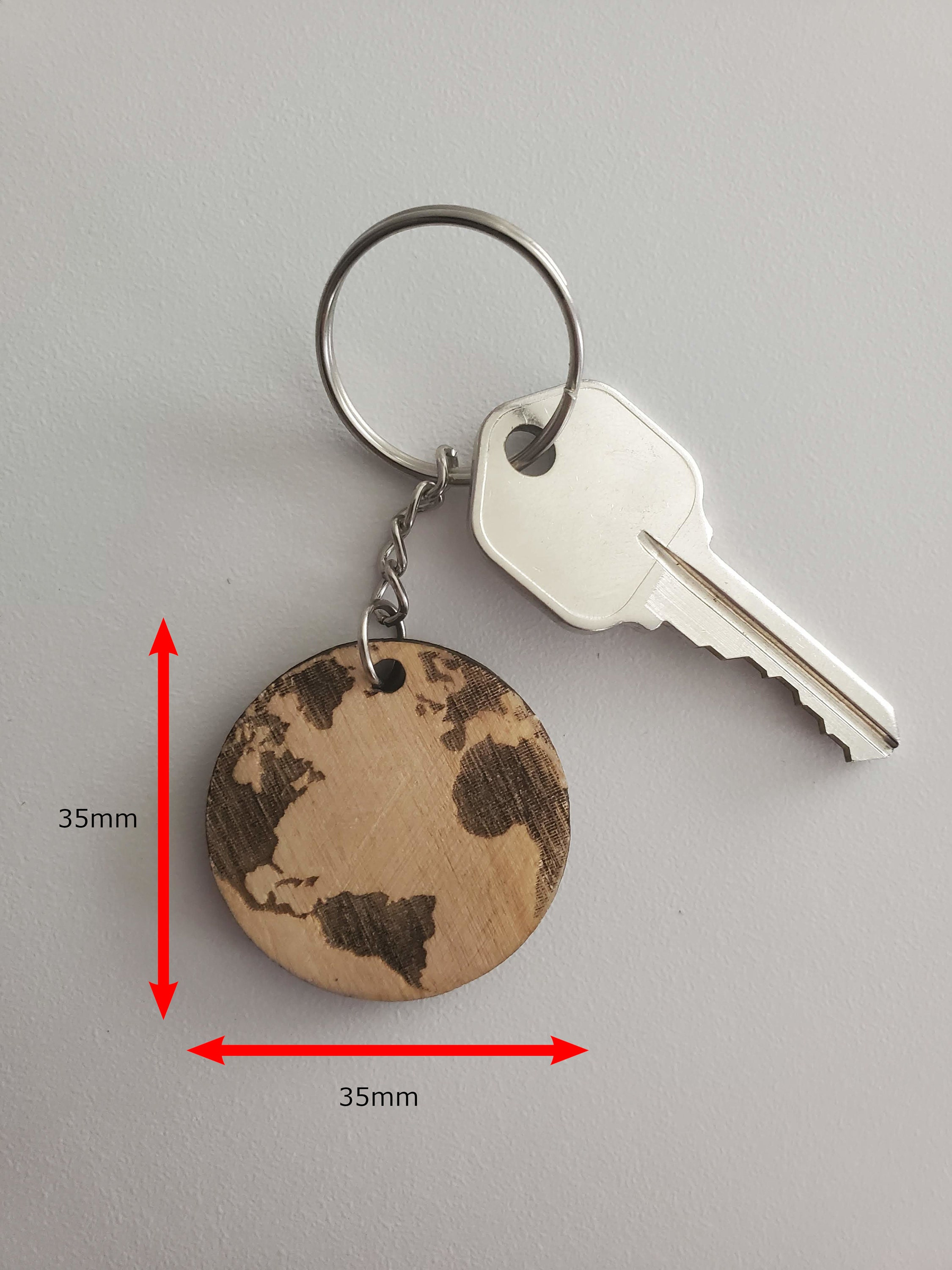 Engraved Wooden Globe Keychain - Personalized World Map Travel Charm 1 - MeasureMason Engraved Wooden Globe Keychain - Personalized World Map Travel Charm 1