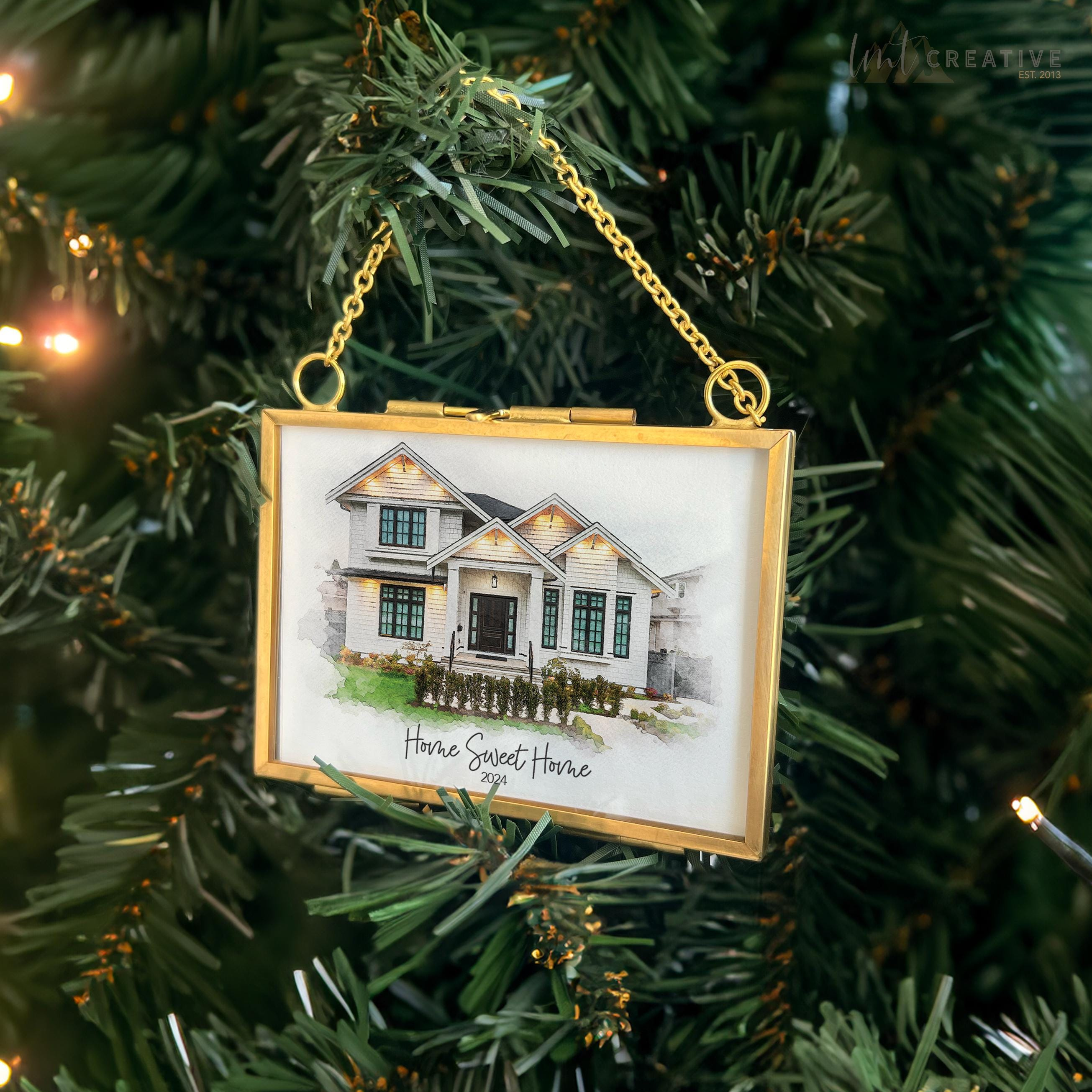 Custom House Portrait Ornament – Personalized Gold & Glass Frame, Housewarming First Home Christmas Tree Keepsake 2024 2 - MeasureMason Custom House Portrait Ornament – Personalized Gold & Glass Frame, Housewarming First Home Christmas Tree Keepsake 2024 2