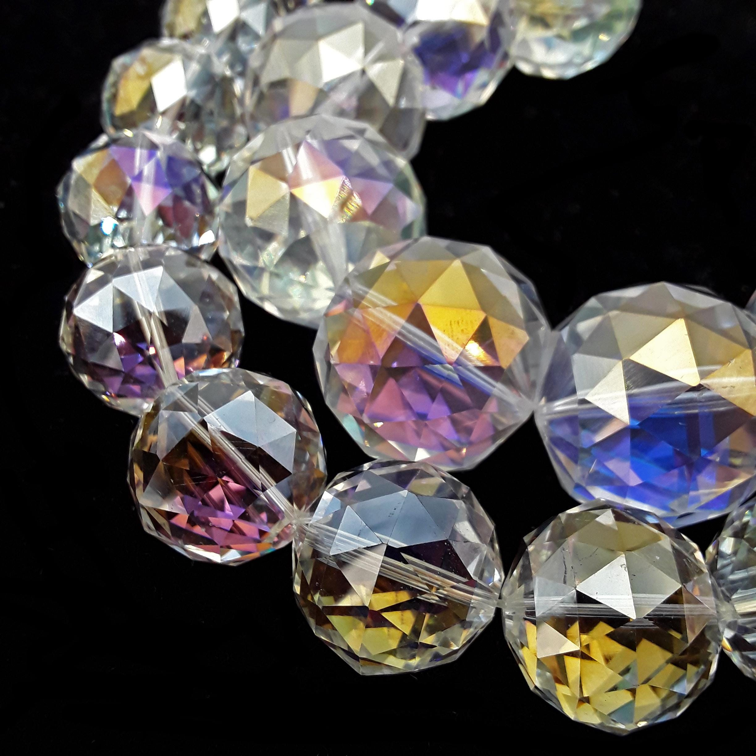 Faceted AB-Coated Crystal Glass Beads 24mm 30mm 8-Inch Strand 2mm Hole for Chandeliers & Sun Catchers Faceted AB-Coated Crystal Glass Beads 24mm 30mm 8-Inch Strand 2mm Hole for Chandeliers & Sun Catchers