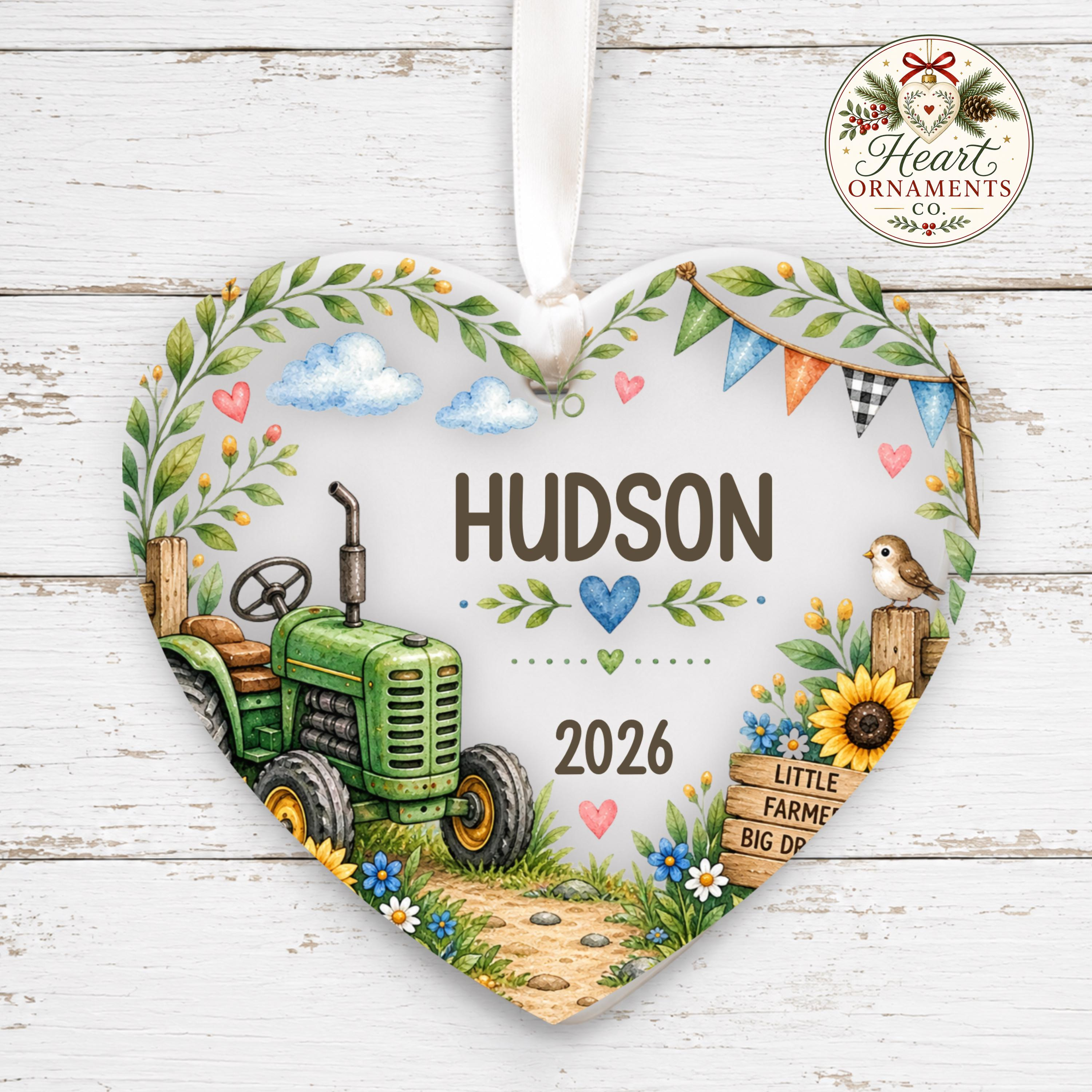 Personalized Tractor Farm Heart Ceramic Ornament – 3 Personalized Tractor Farm Heart Ceramic Ornament – 3