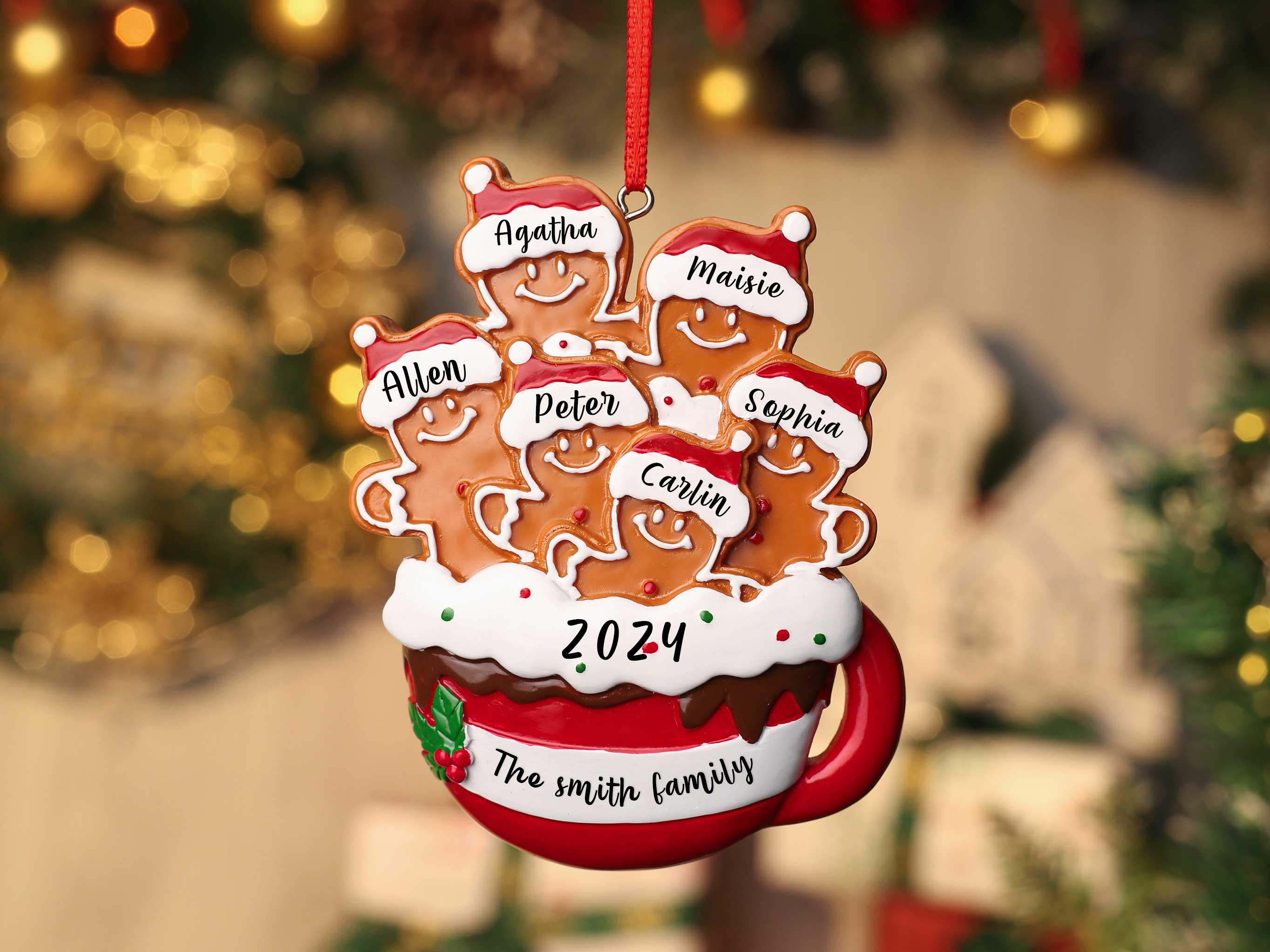 Personalized Resin Gingerbread Family Ornament, Custom Names & Year, Christmas Tree Decor, 2-7 Family Members 1 - MeasureMason Personalized Resin Gingerbread Family Ornament, Custom Names & Year, Christmas Tree Decor, 2-7 Family Members 1