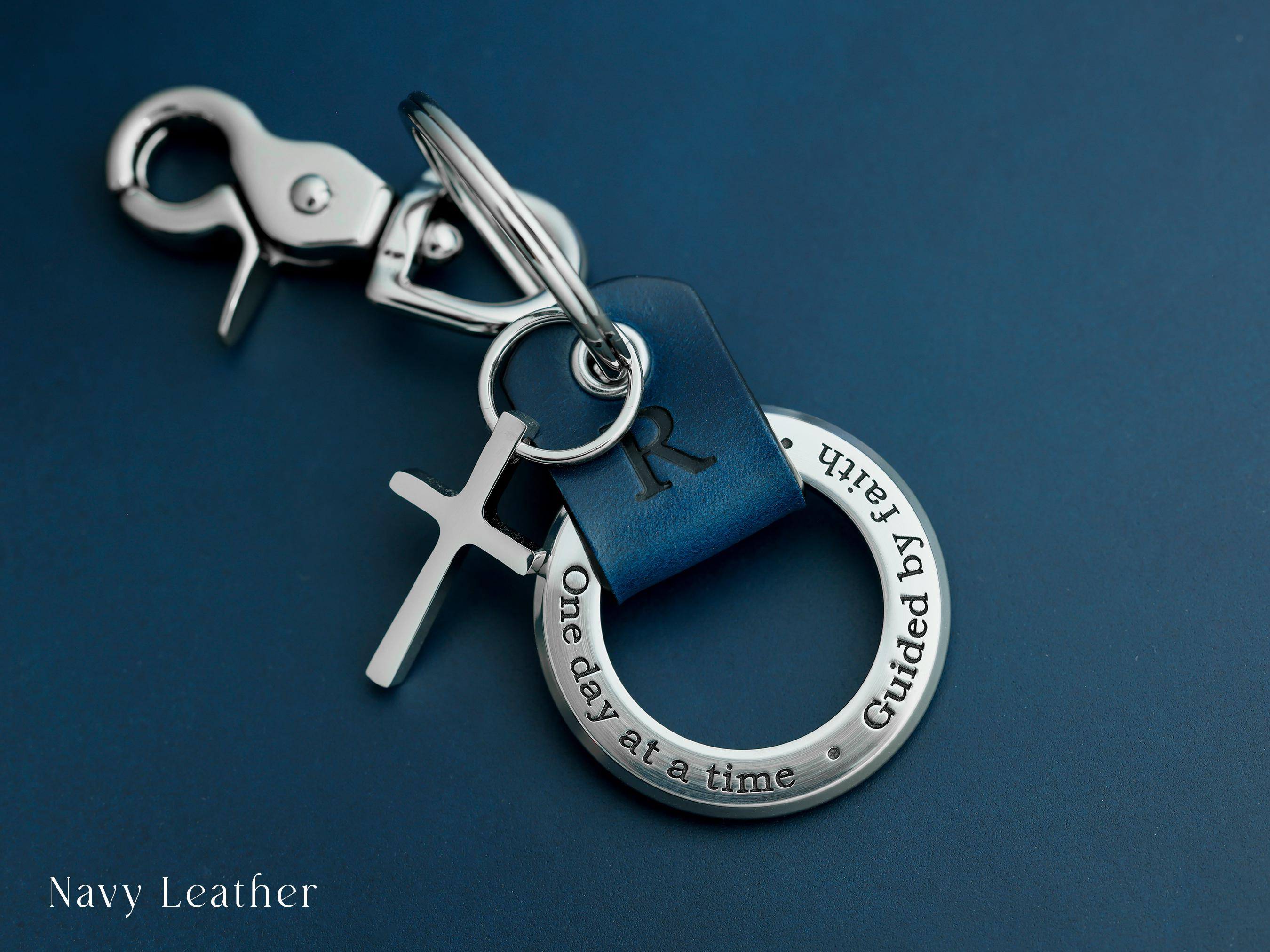 Personalized Religious Cross Keychain - Italian Leather - Handcrafted Engraved - Christian Gift for Men 1 - MeasureMason Personalized Religious Cross Keychain - Italian Leather - Handcrafted Engraved - Christian Gift for Men 1