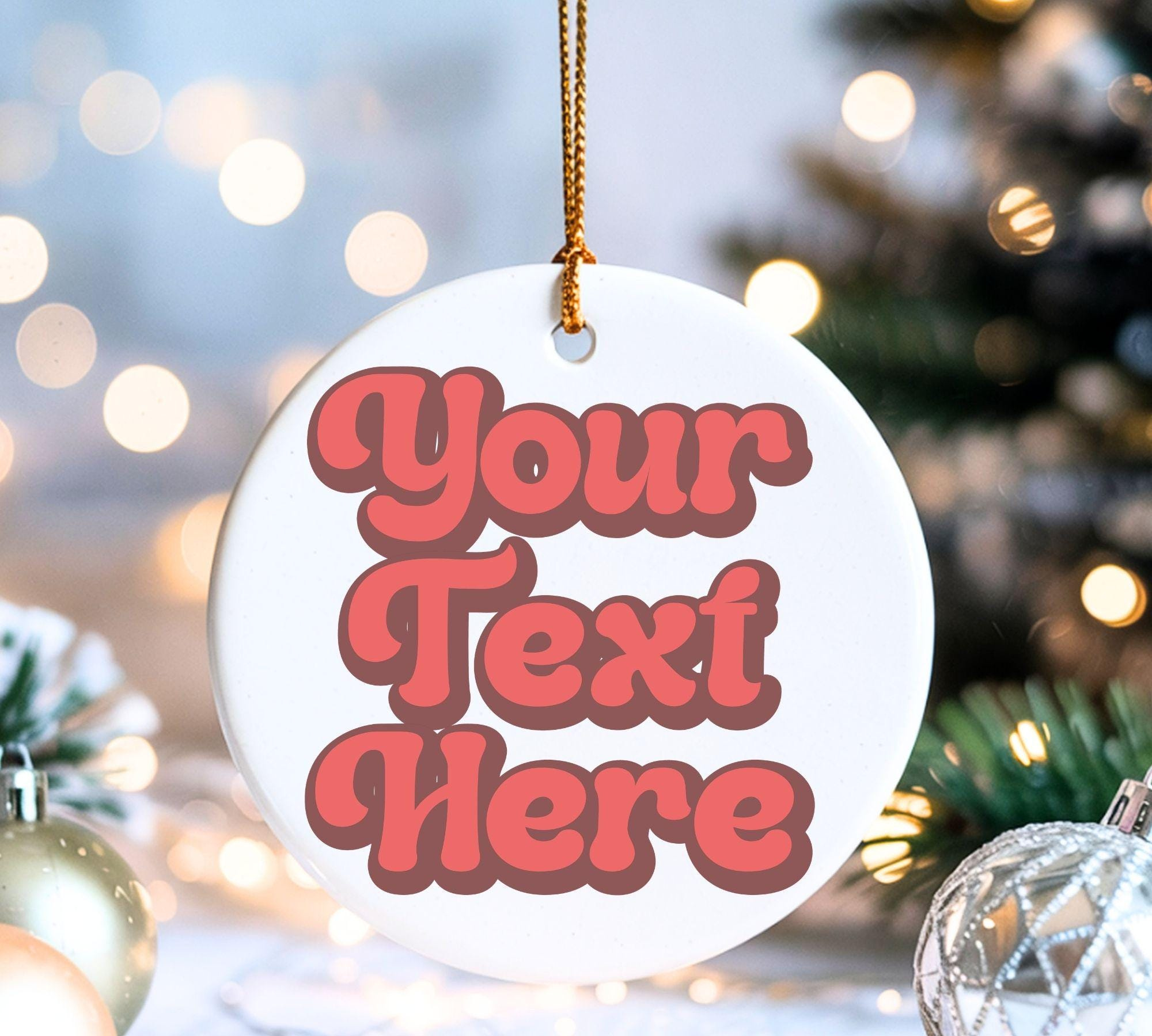Custom Bubble Text Ceramic Ornament – Personalized Christmas Tree Decoration & Holiday Keepsake
