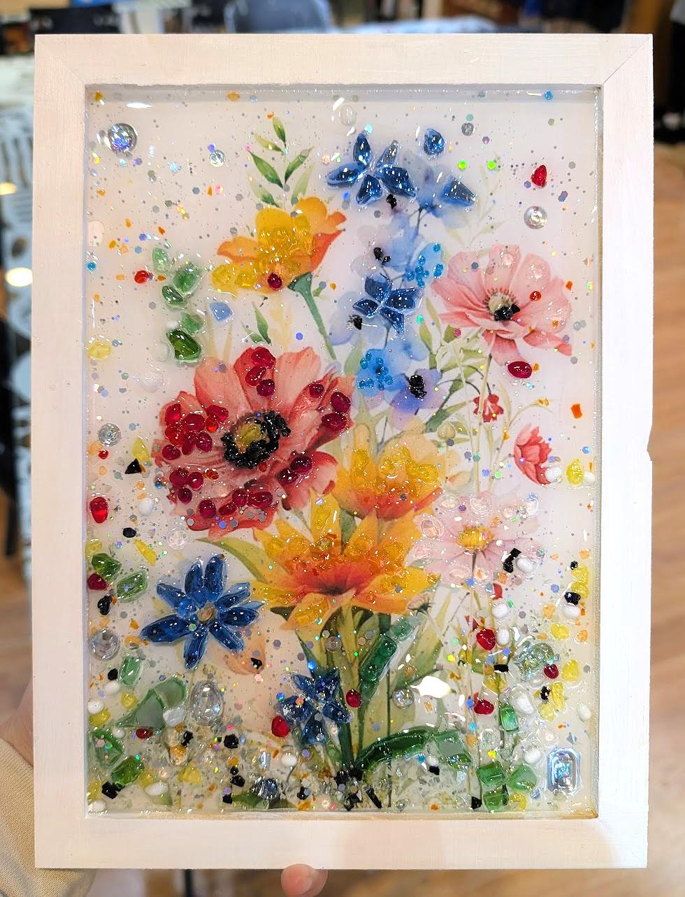 Wild Flowers Crushed Glass DIY Art Kit - Epoxy Painting Panel Make It Yourself Craft