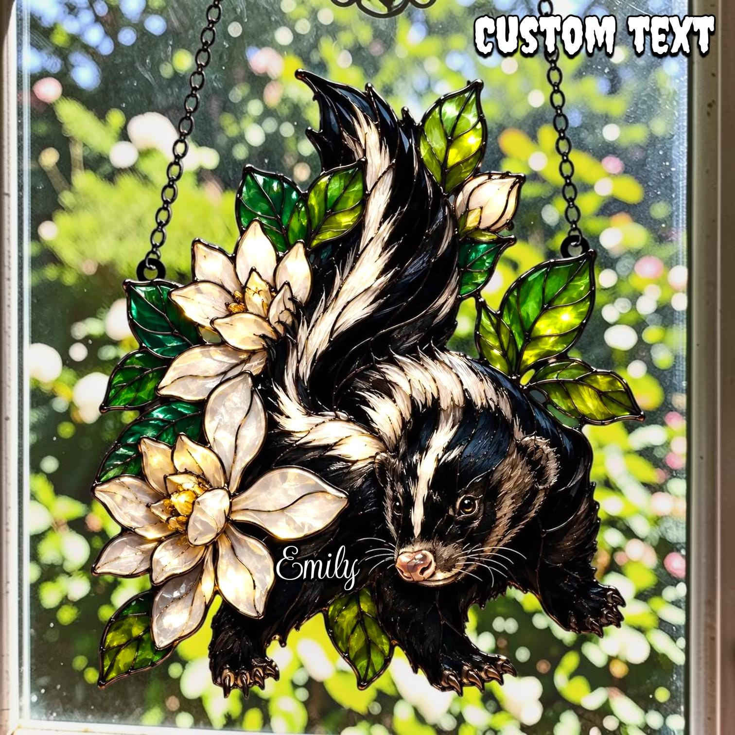Skunk Floral Acrylic Suncatcher - Botanical Faux Stained Glass Window Decor Skunk Floral Acrylic Suncatcher - Botanical Faux Stained Glass Window Decor