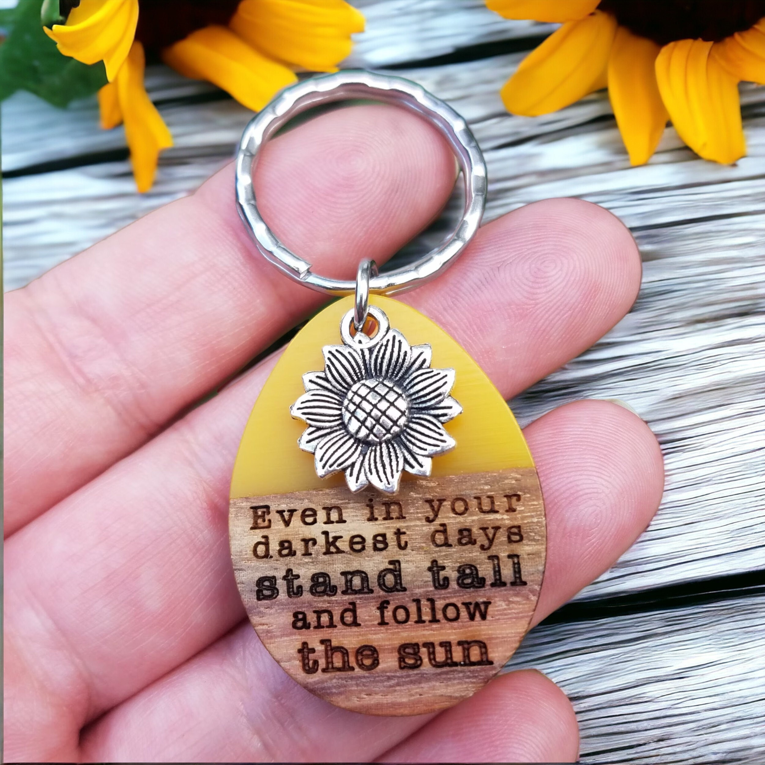 Sunflower Inspirational Keychain - Stand Tall and Follow the Sun 1 - MeasureMason Sunflower Inspirational Keychain - Stand Tall and Follow the Sun 1