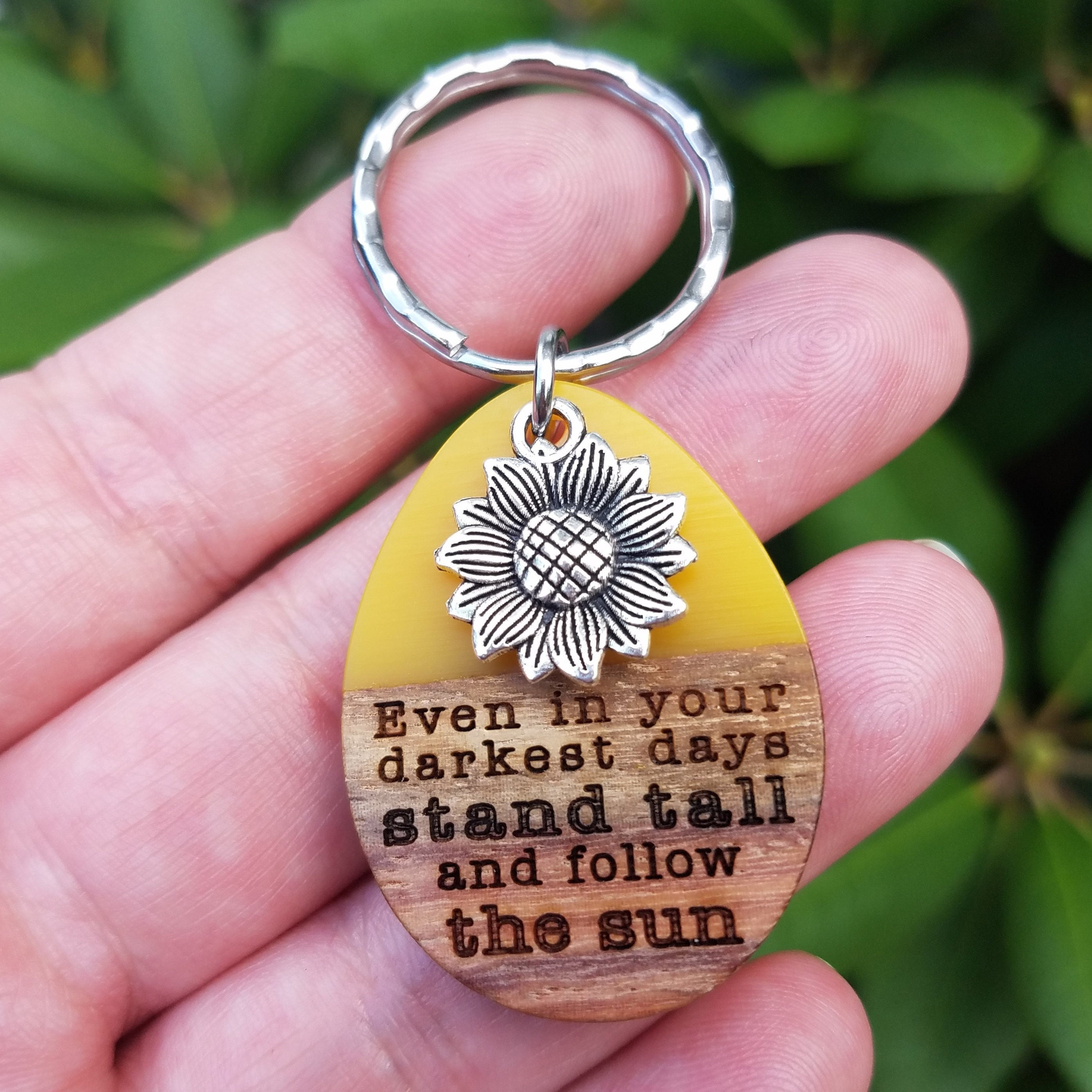 Sunflower Inspirational Keychain - Stand Tall and Follow the Sun Sunflower Inspirational Keychain - Stand Tall and Follow the Sun