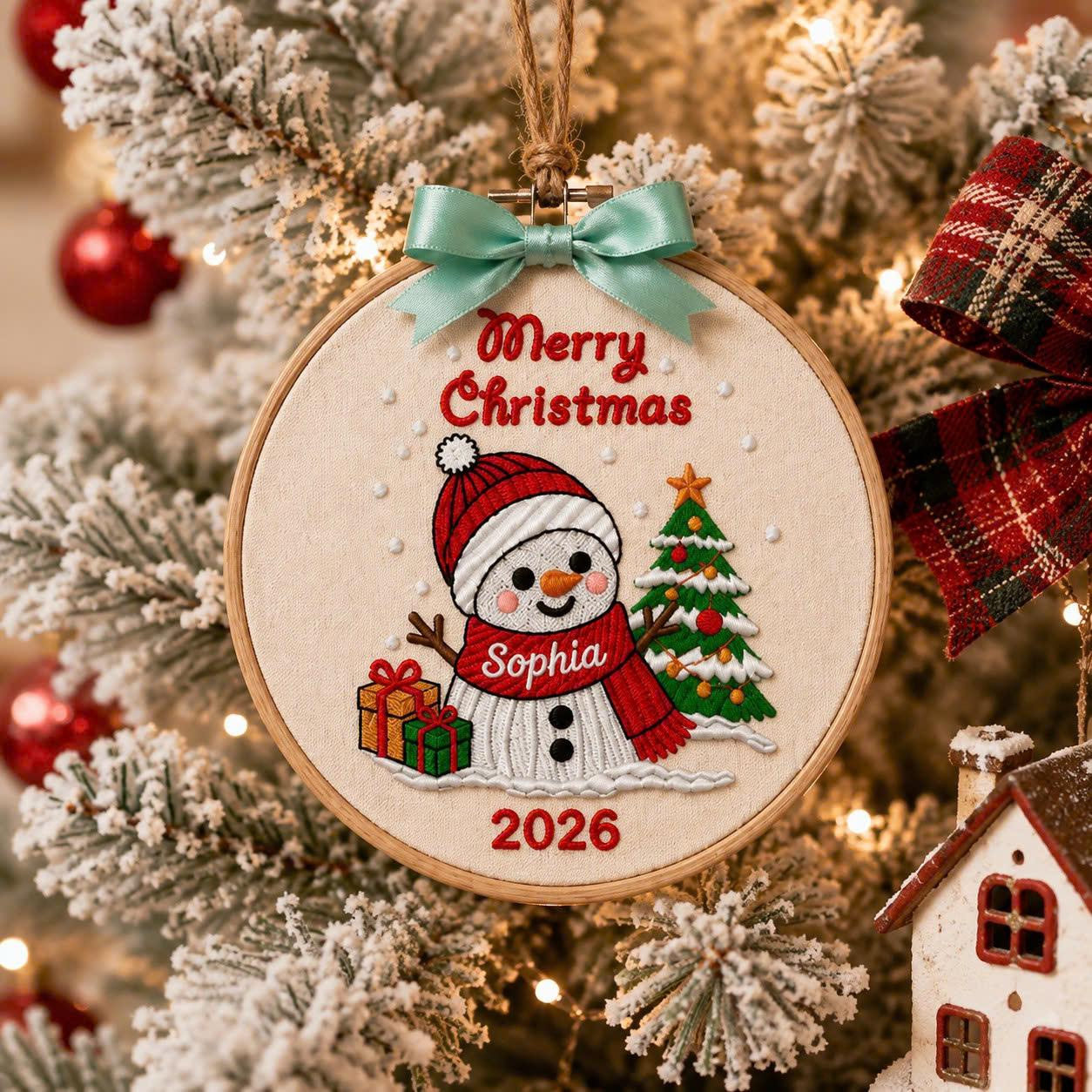 Personalized Christmas Embroidered Ornament - Custom Name Holiday Tree Decor, Handmade Keepsake Gift
