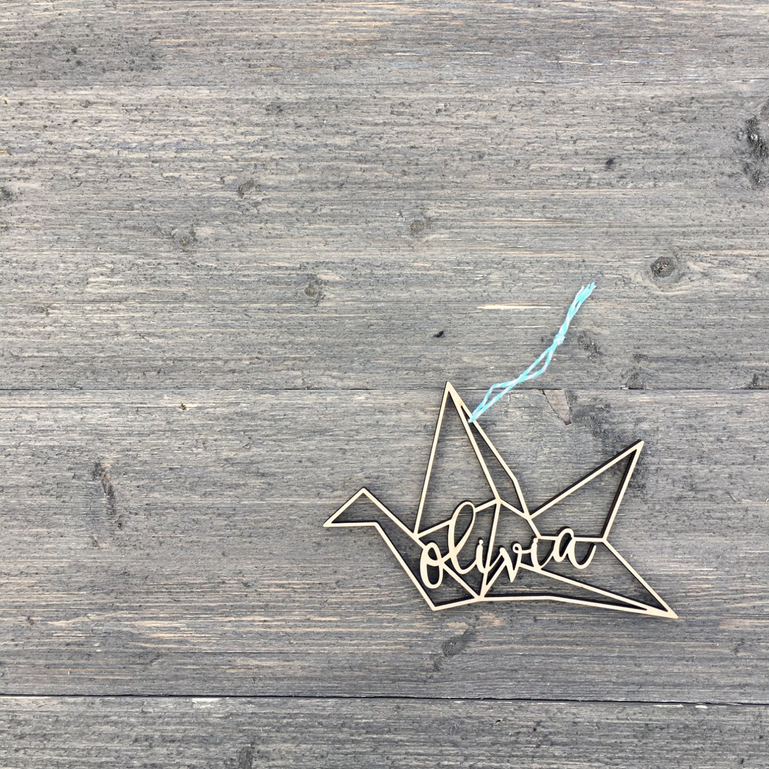 Personalized Wood Crane Ornament: Geometric Origami, Custom Christmas Decor Personalized Wood Crane Ornament: Geometric Origami, Custom Christmas Decor