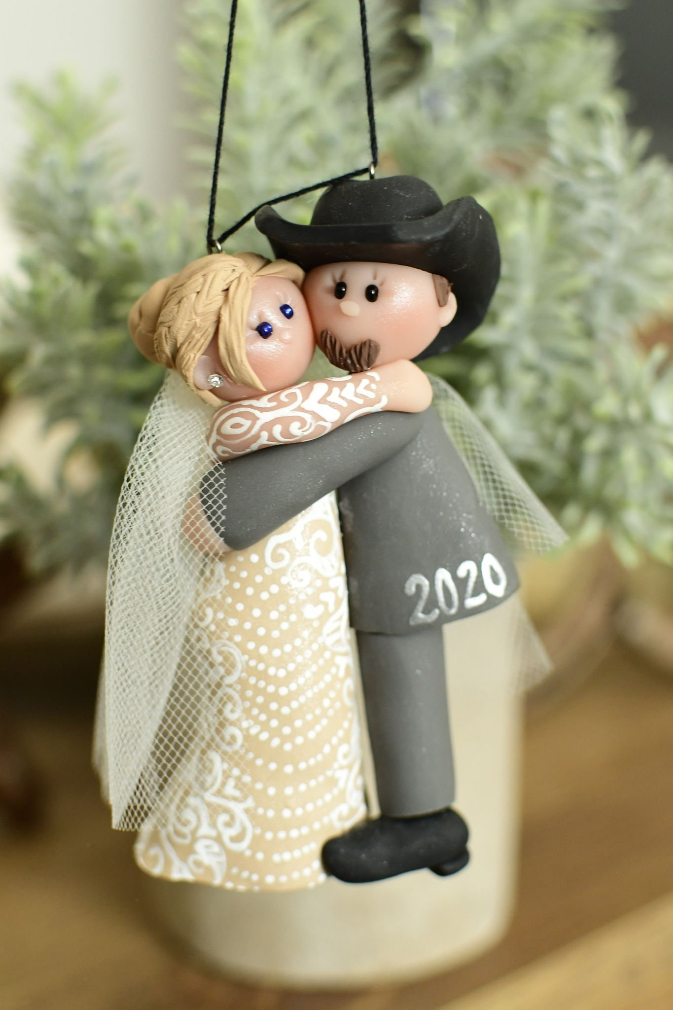 Custom Clay Wedding Ornament - Personalized Bride & Groom Christmas Couple Keepsake Gift