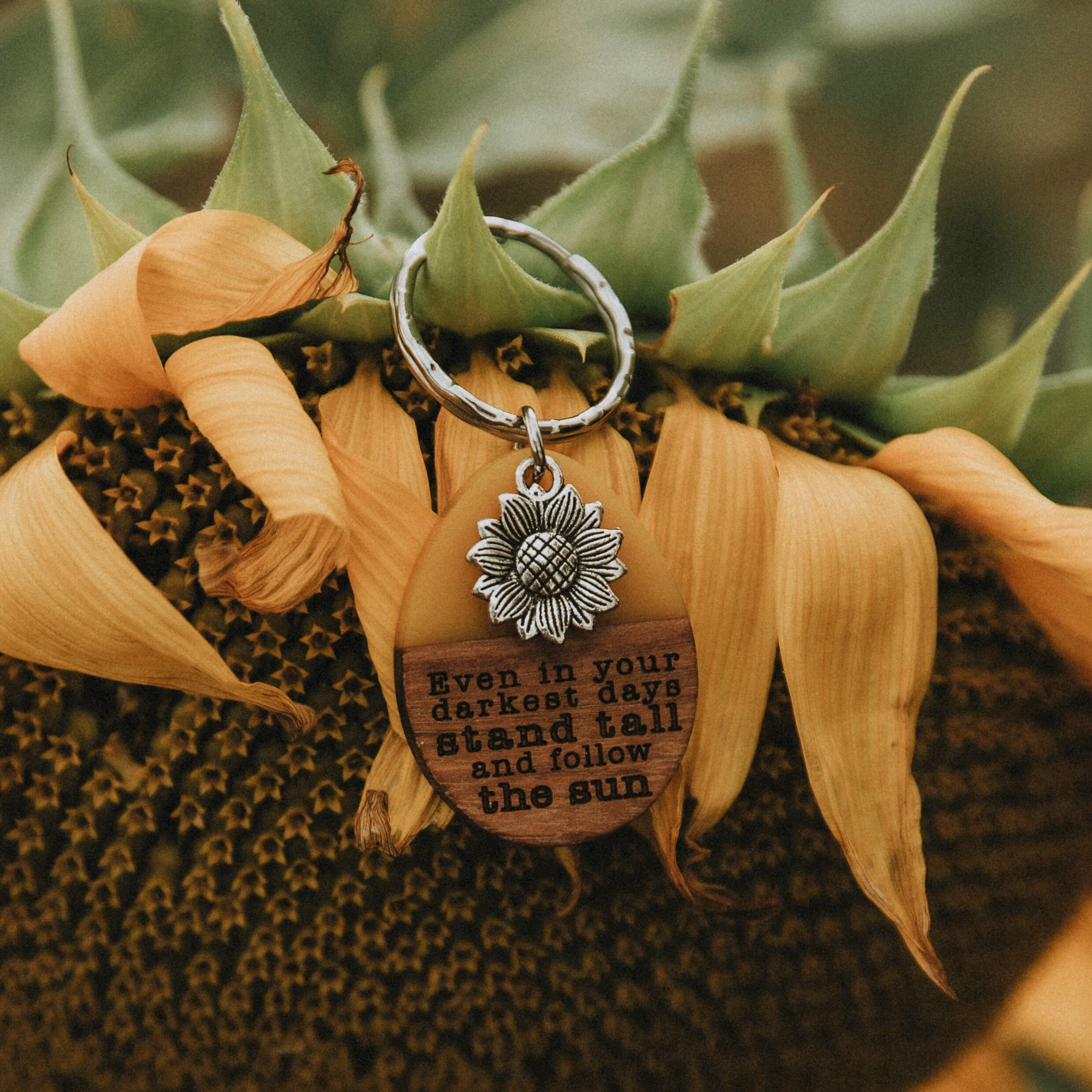 Sunflower Inspirational Keychain - Stand Tall and Follow the Sun 2 - MeasureMason Sunflower Inspirational Keychain - Stand Tall and Follow the Sun 2