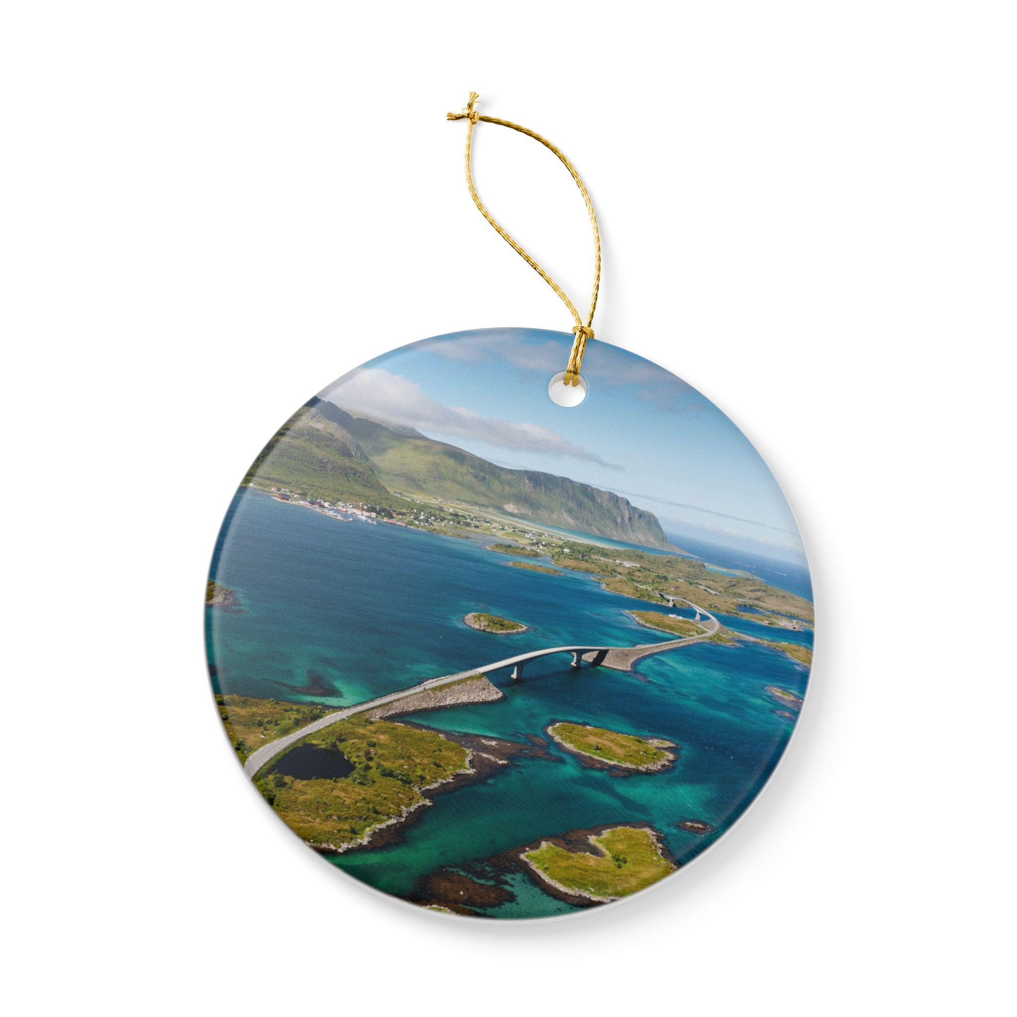 Tropical Beach Coastal Ocean Ceramic Round Christmas Holiday Ornament with Gold Hanging String 4 - MeasureMason Tropical Beach Coastal Ocean Ceramic Round Christmas Holiday Ornament with Gold Hanging String 4