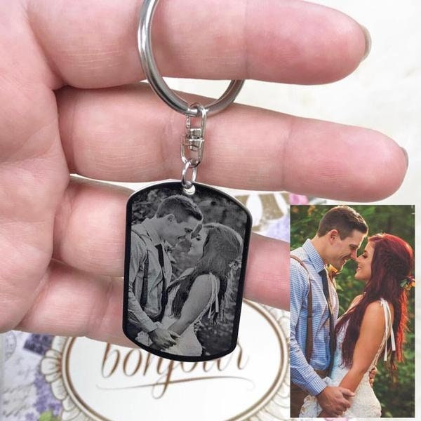 Custom Photo Keychain Stainless Steel Engraved Picture Pendant - Personalized Memorial Keepsake Gift for Men Women