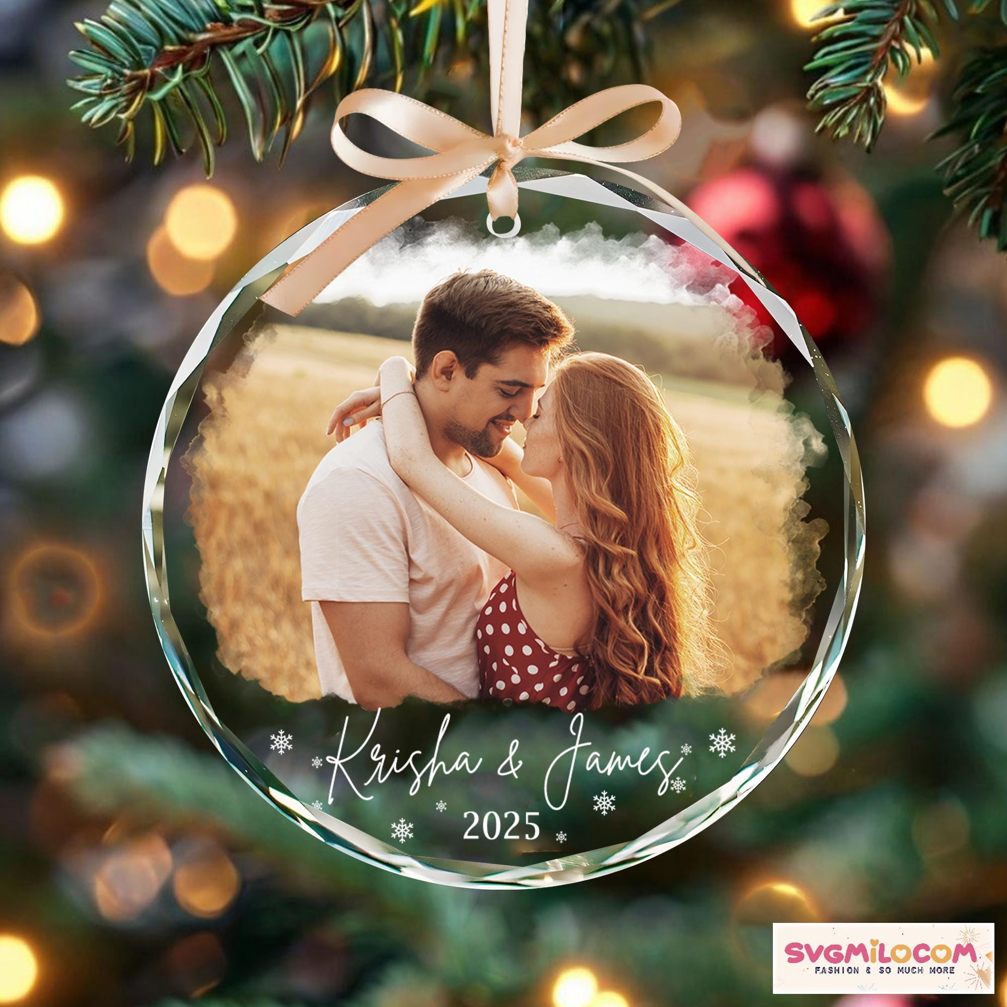 Personalized Couple Photo Glass Ornament - Custom Newlywed Christmas Keepsake Gift Personalized Couple Photo Glass Ornament - Custom Newlywed Christmas Keepsake Gift